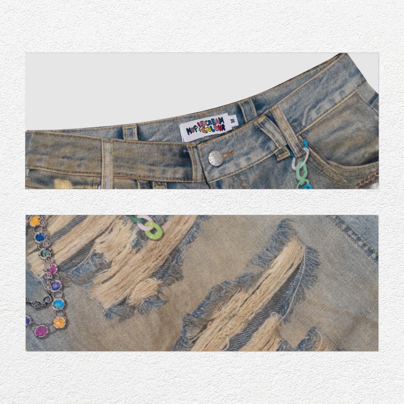 Love bear print baggy barrel jeans - dusty washed blue