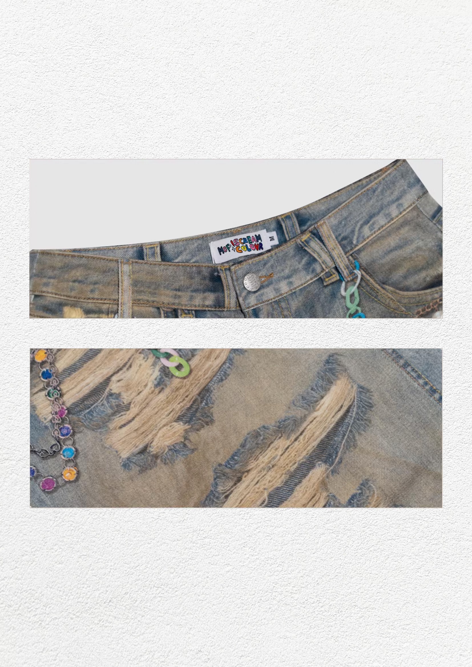 Love bear print baggy barrel jeans - dusty washed blue