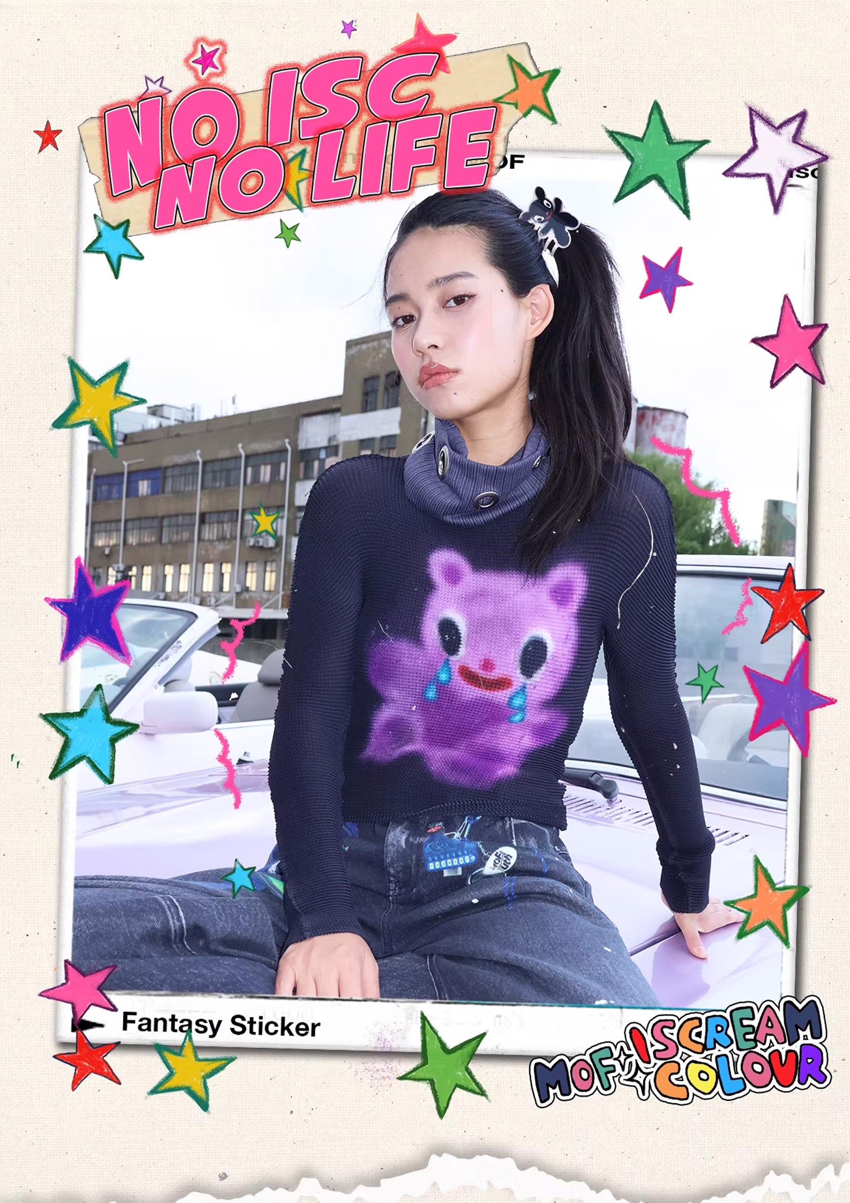 Purple bear crinkle stretch tee - black