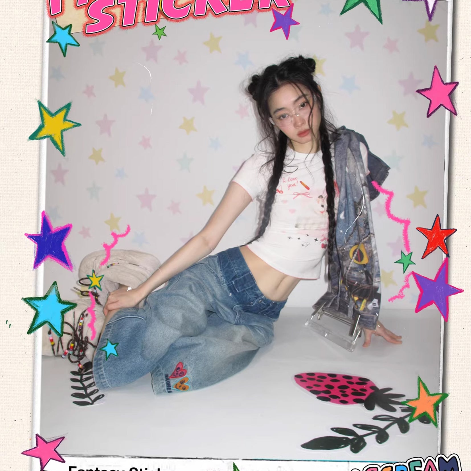 Three hearts wide leg denim shorts - washed blue