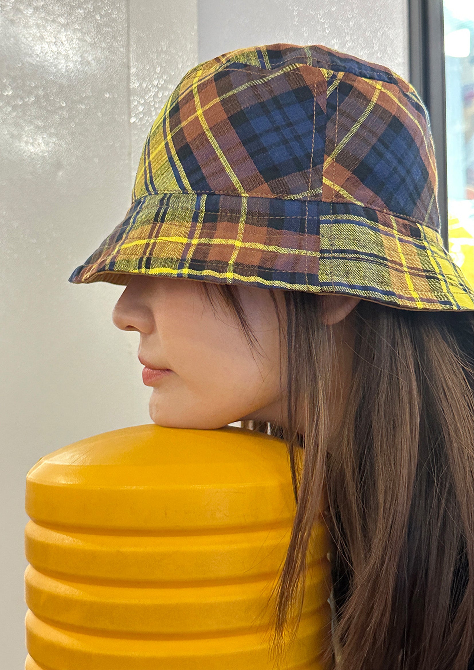 Unisex bucket hat - yellow plaid