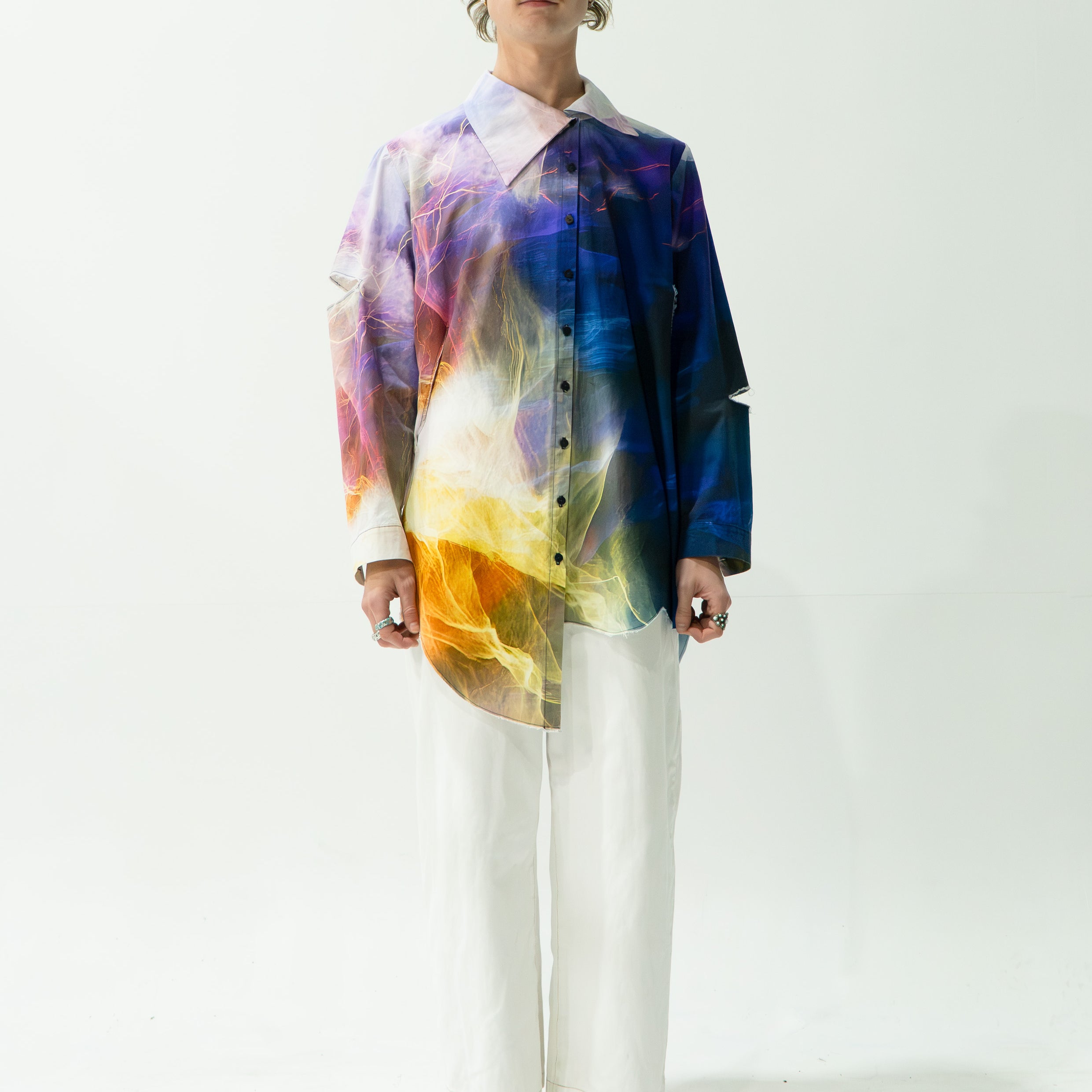 'Thunderstorm' asymmetric shirt - navy