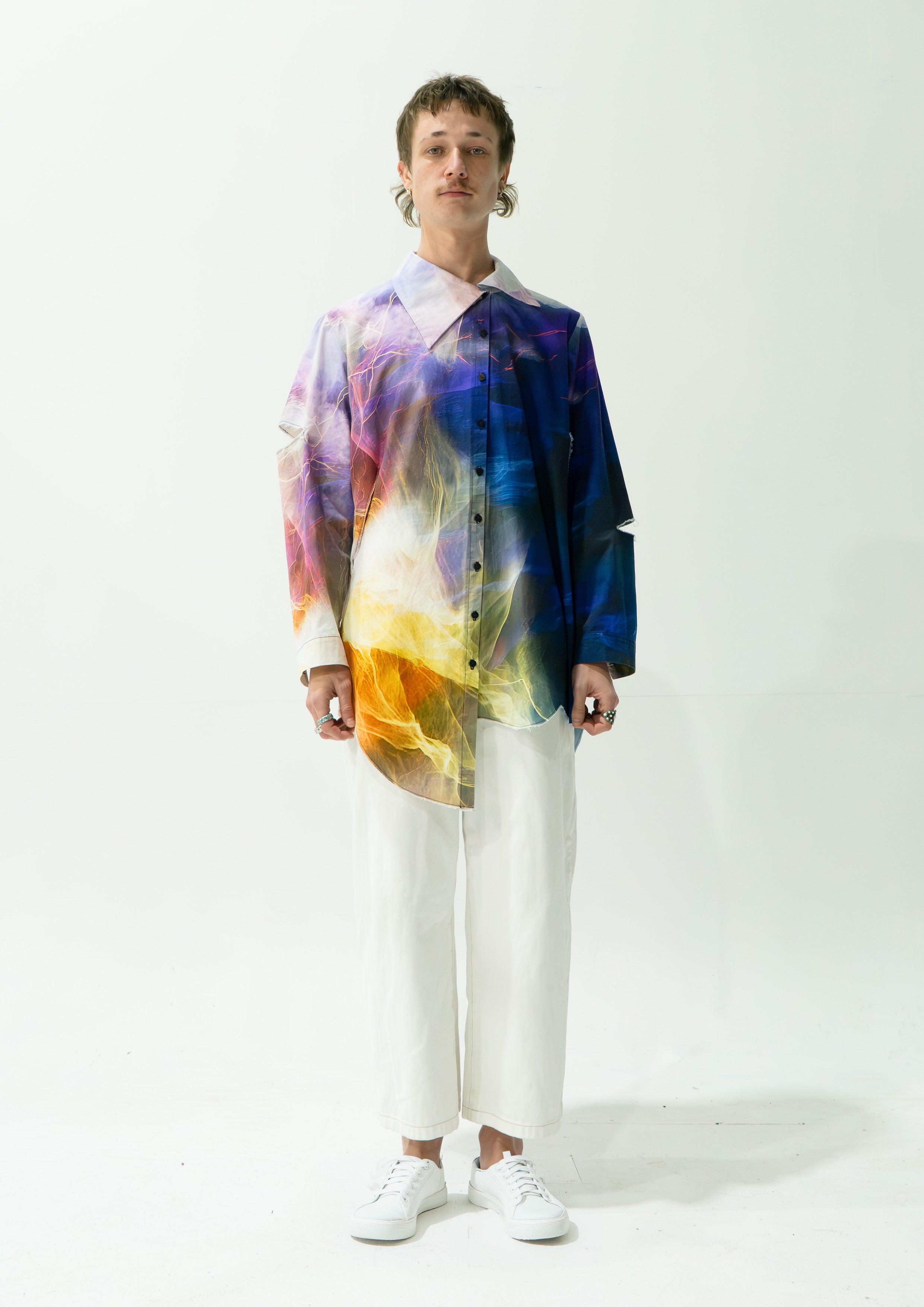 'Thunderstorm' asymmetric shirt - navy