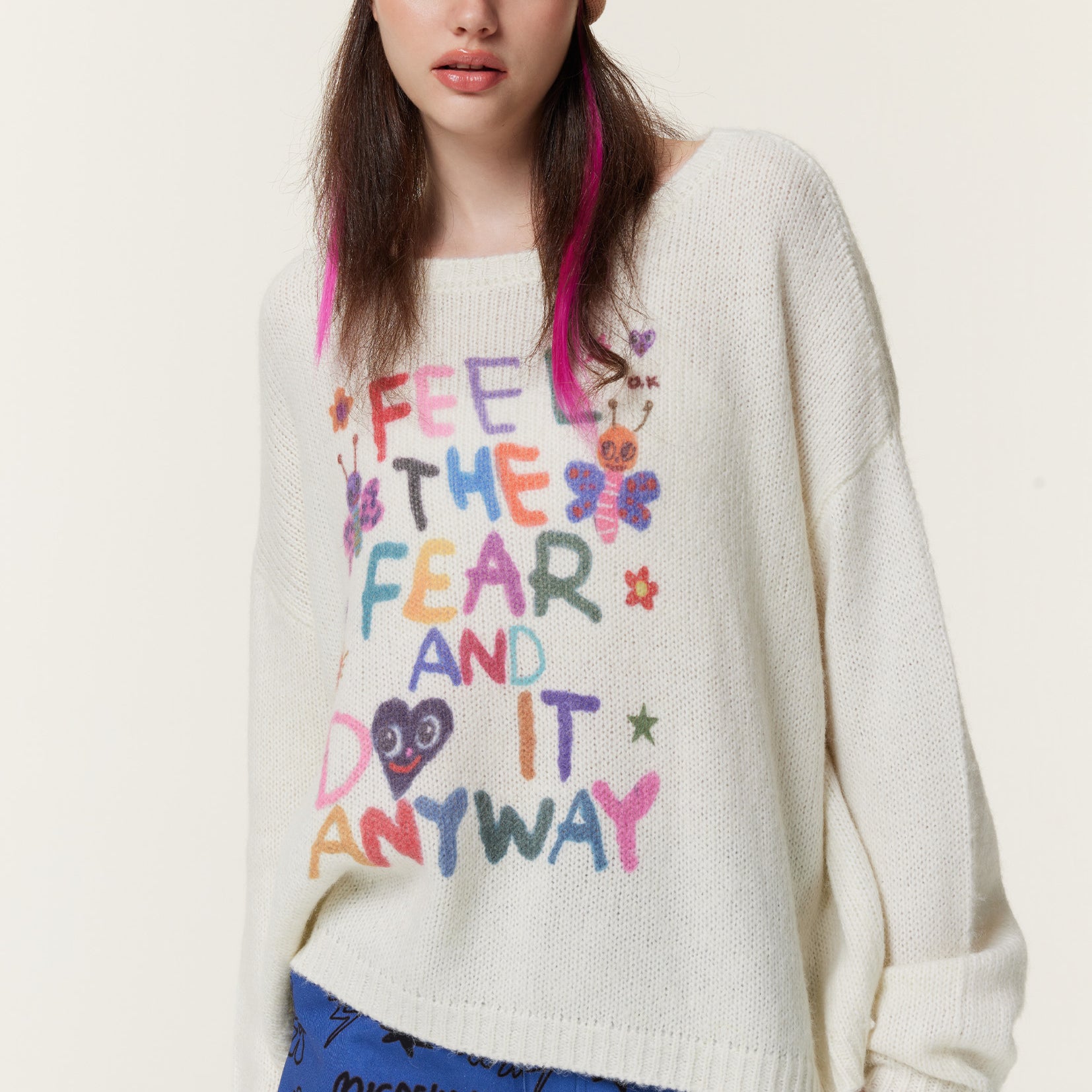 Typography wool knit jumper - off-white