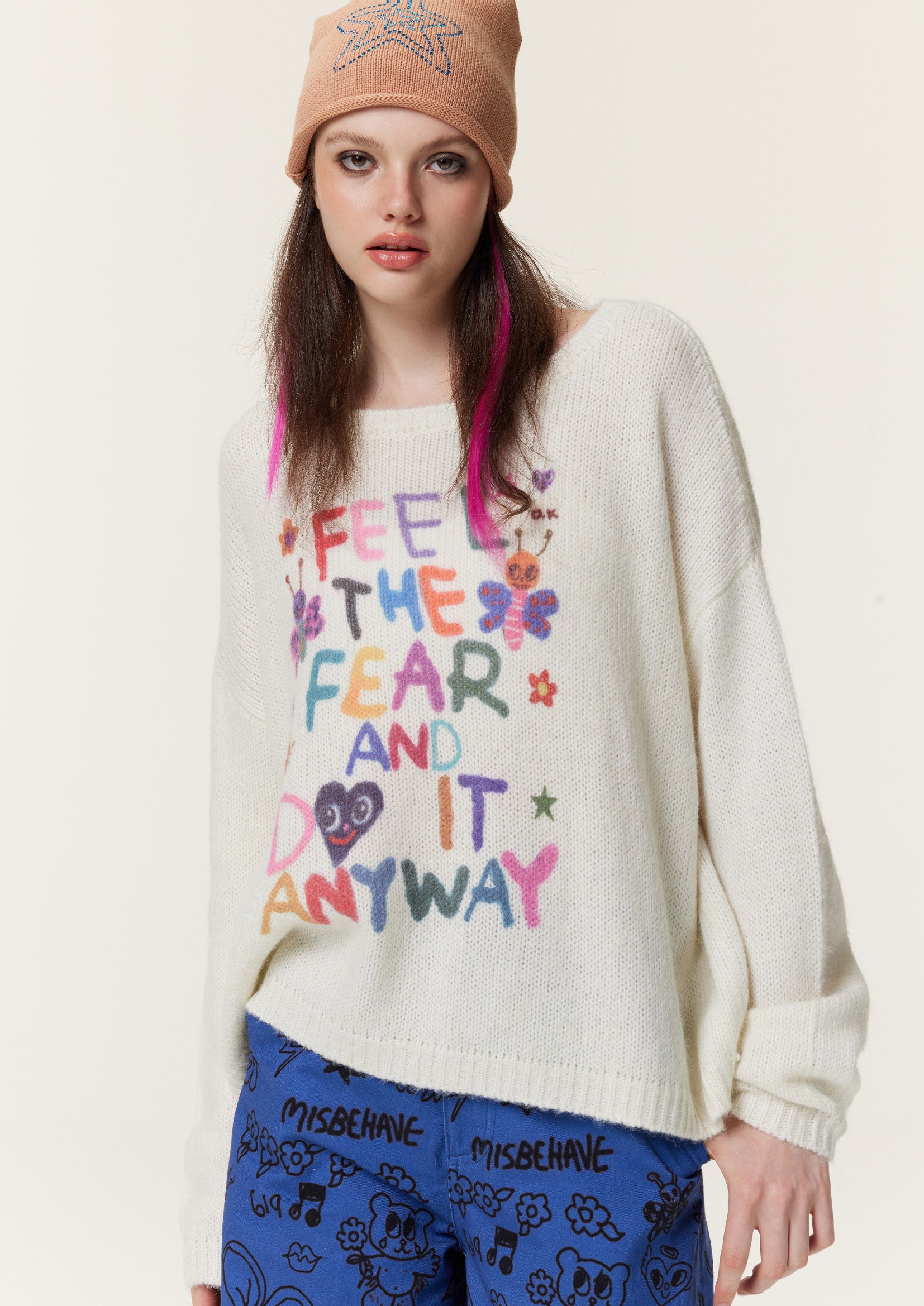 Typography wool knit jumper - off-white
