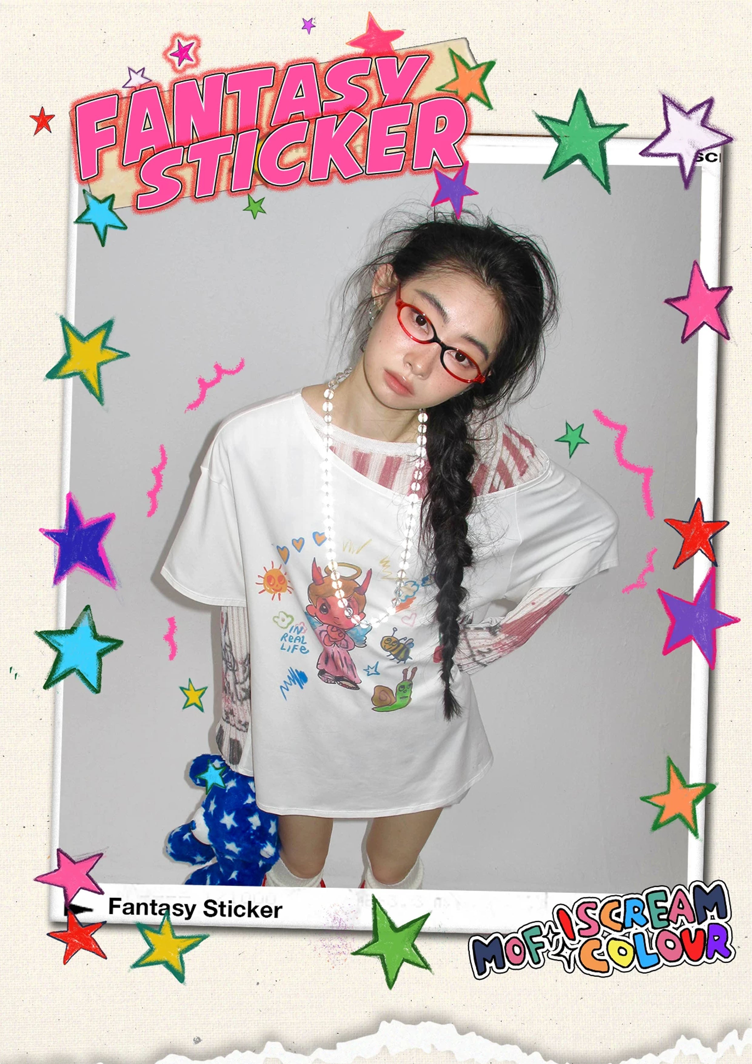 Illustration one-shoulder oversized tee - white