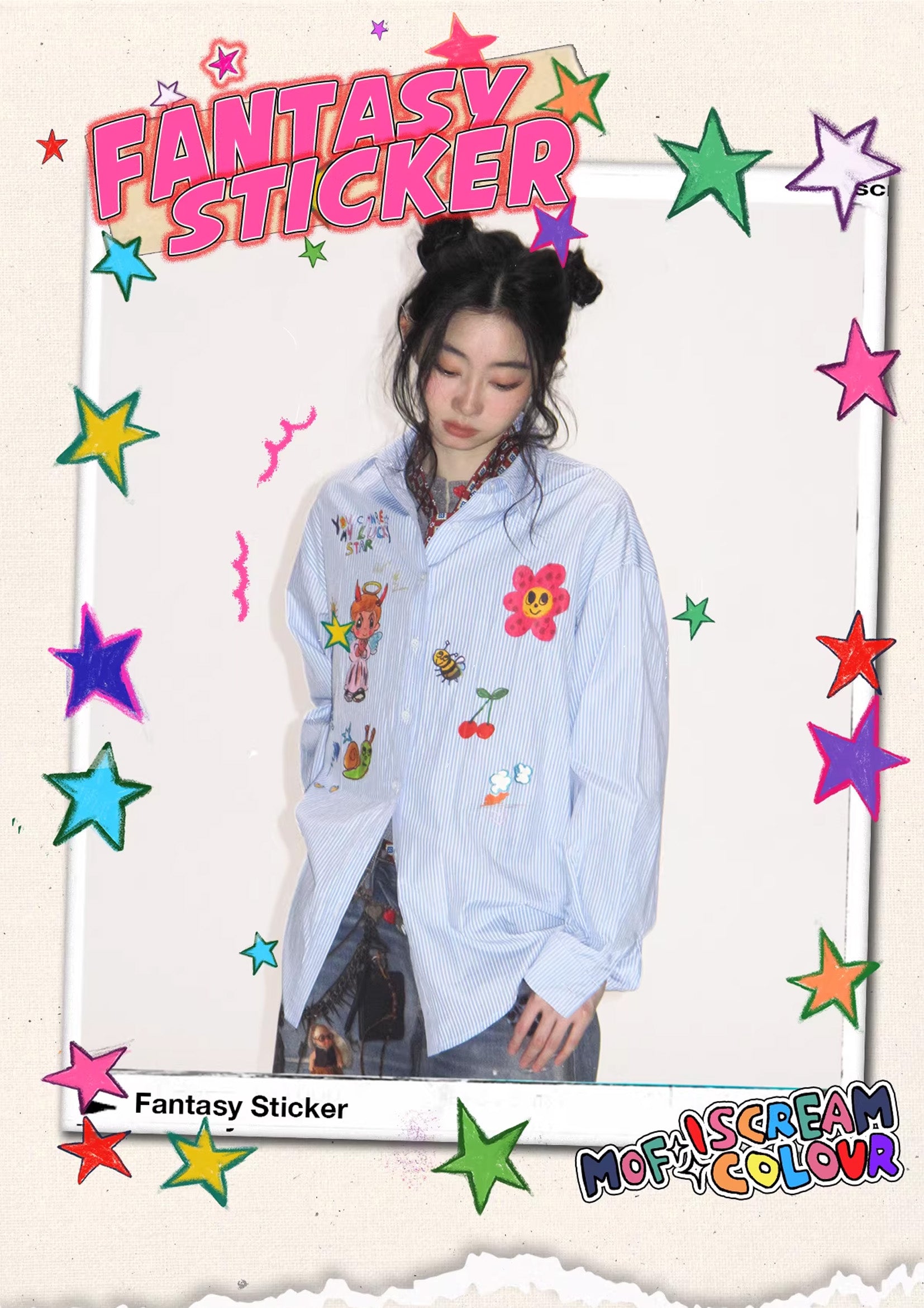 Illustration striped oversized shirt - light blue