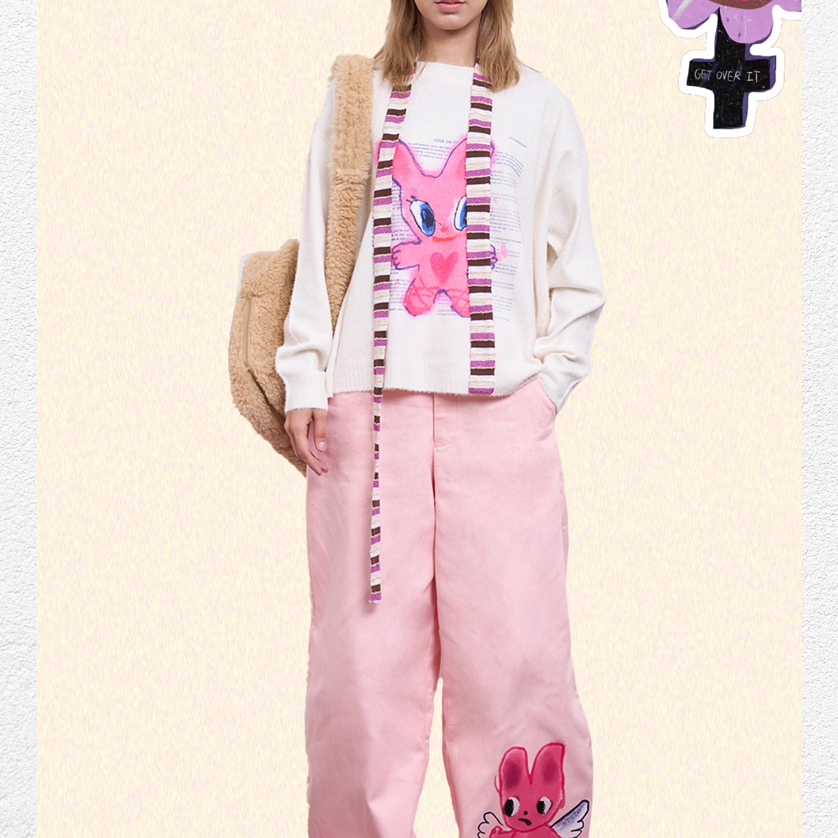 Pink bunny unisex knit jumper - white