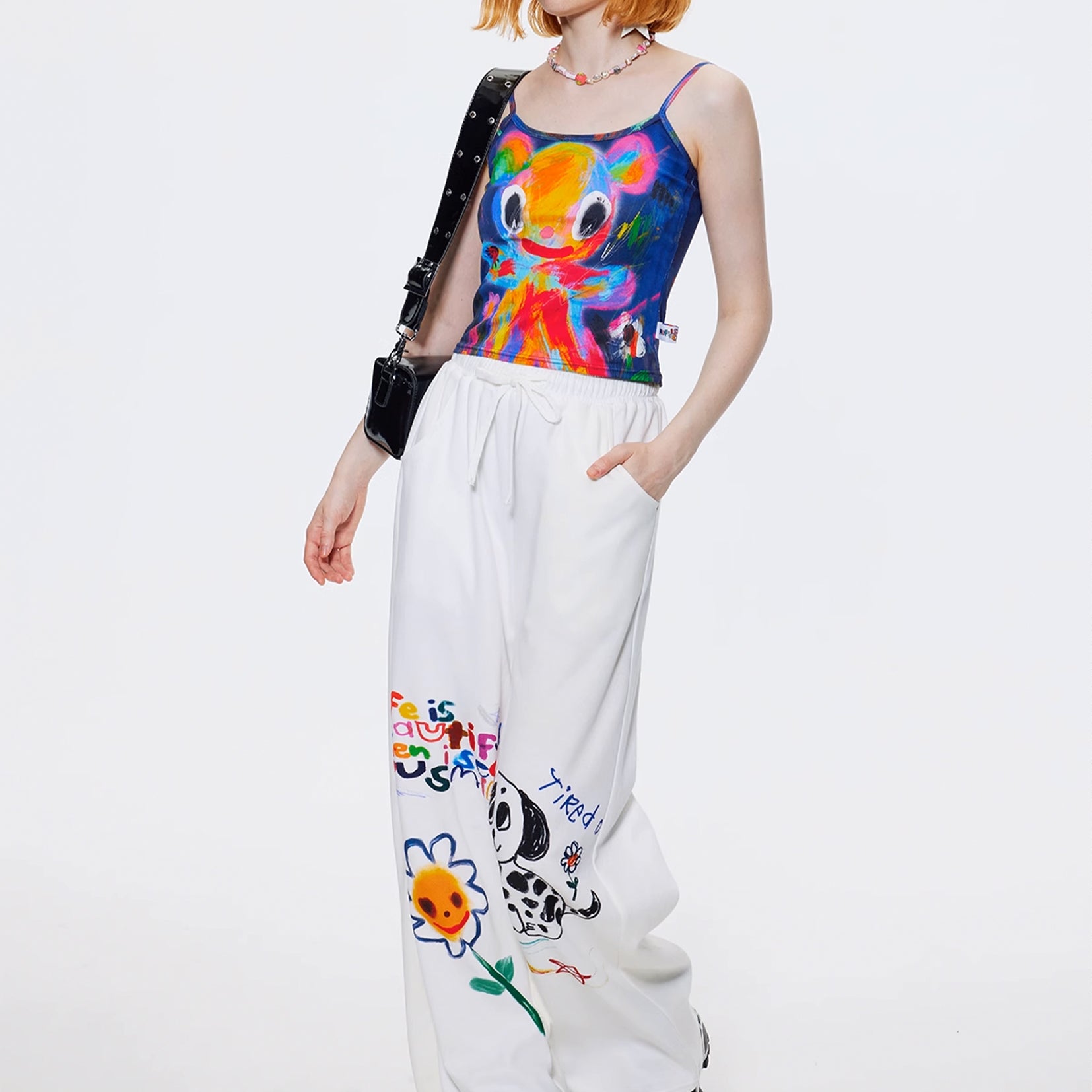 Illustration wide leg pants - white