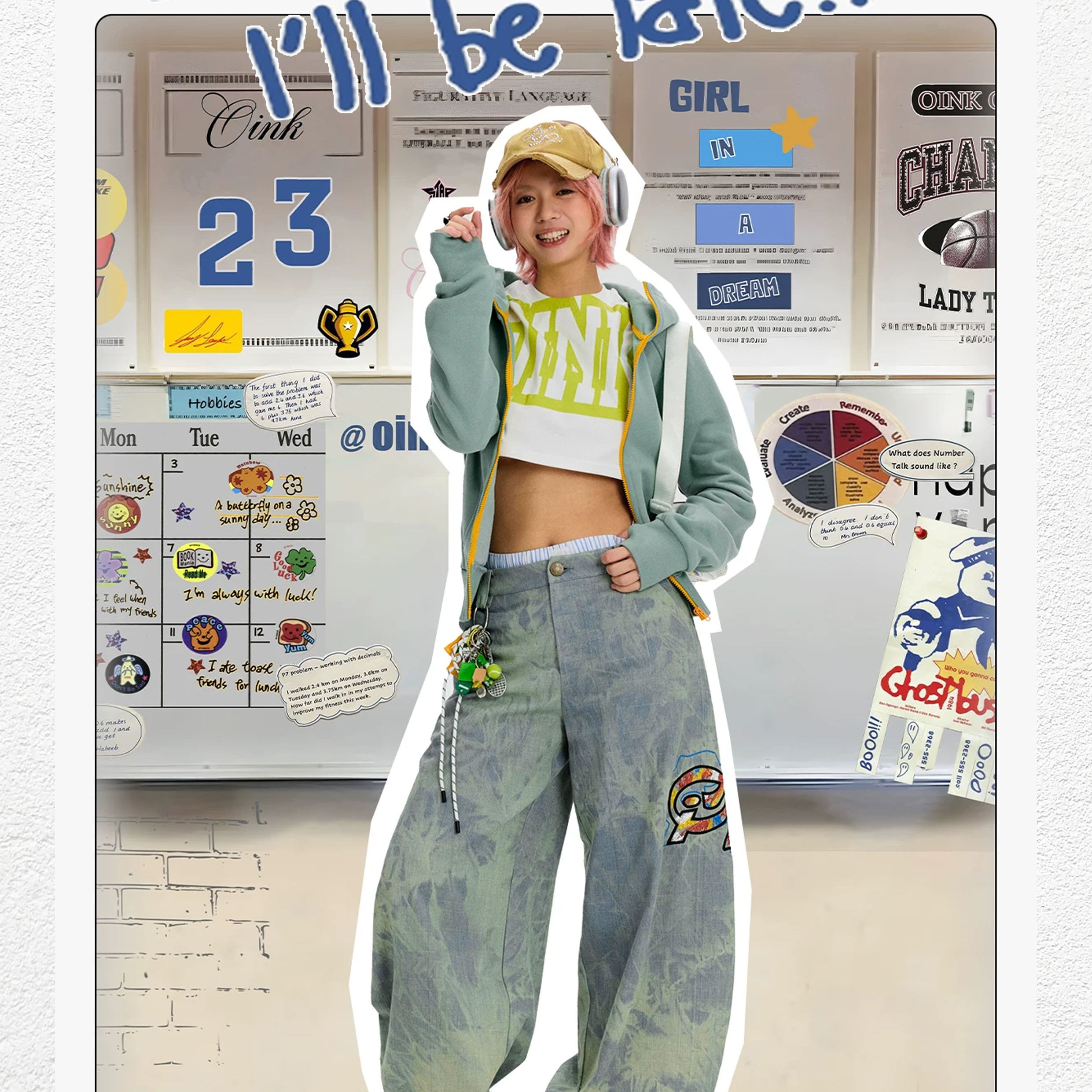 Tie dye bleach baggy barrel jeans - sun-faded blue