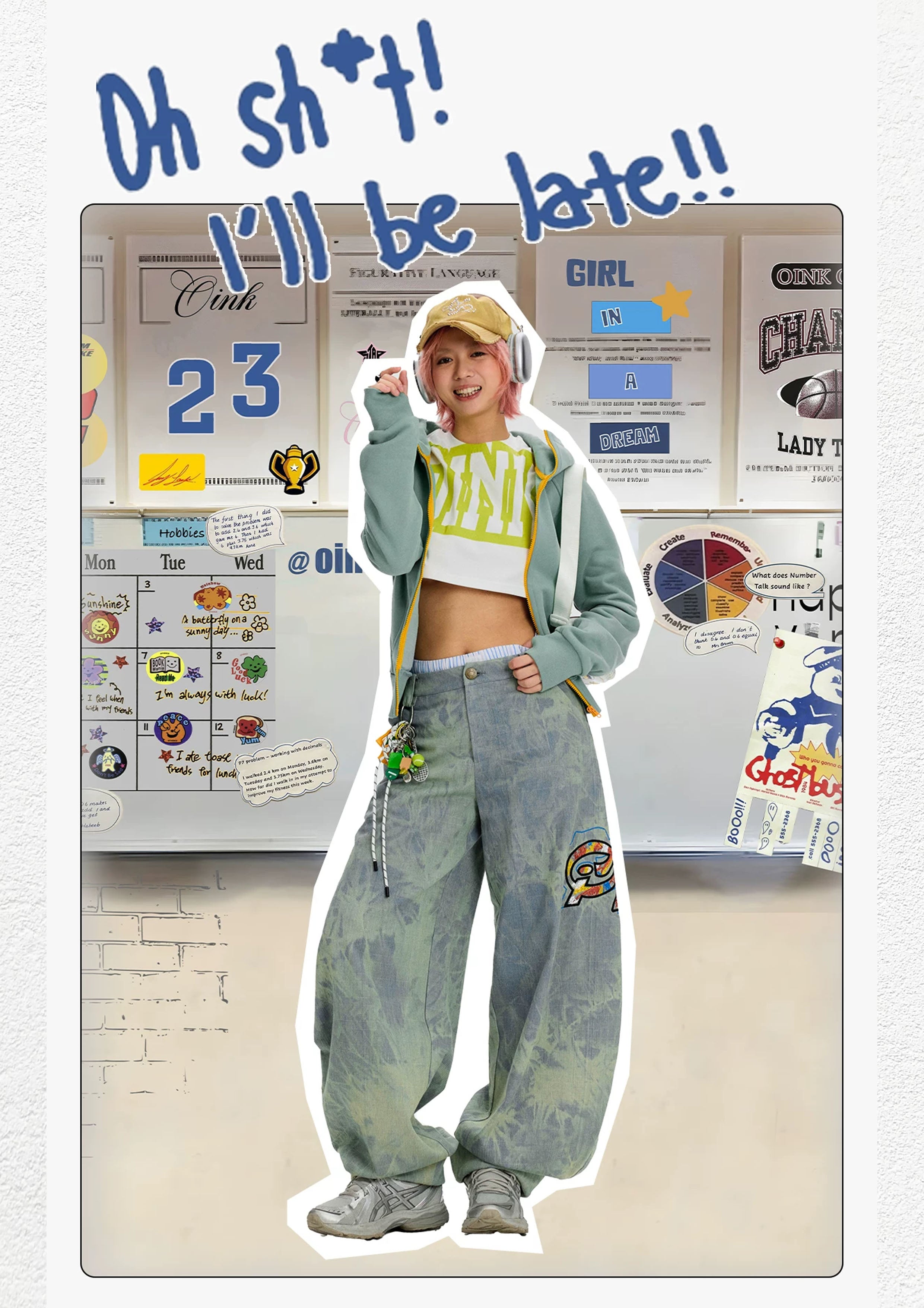Tie dye bleach baggy barrel jeans - sun-faded blue