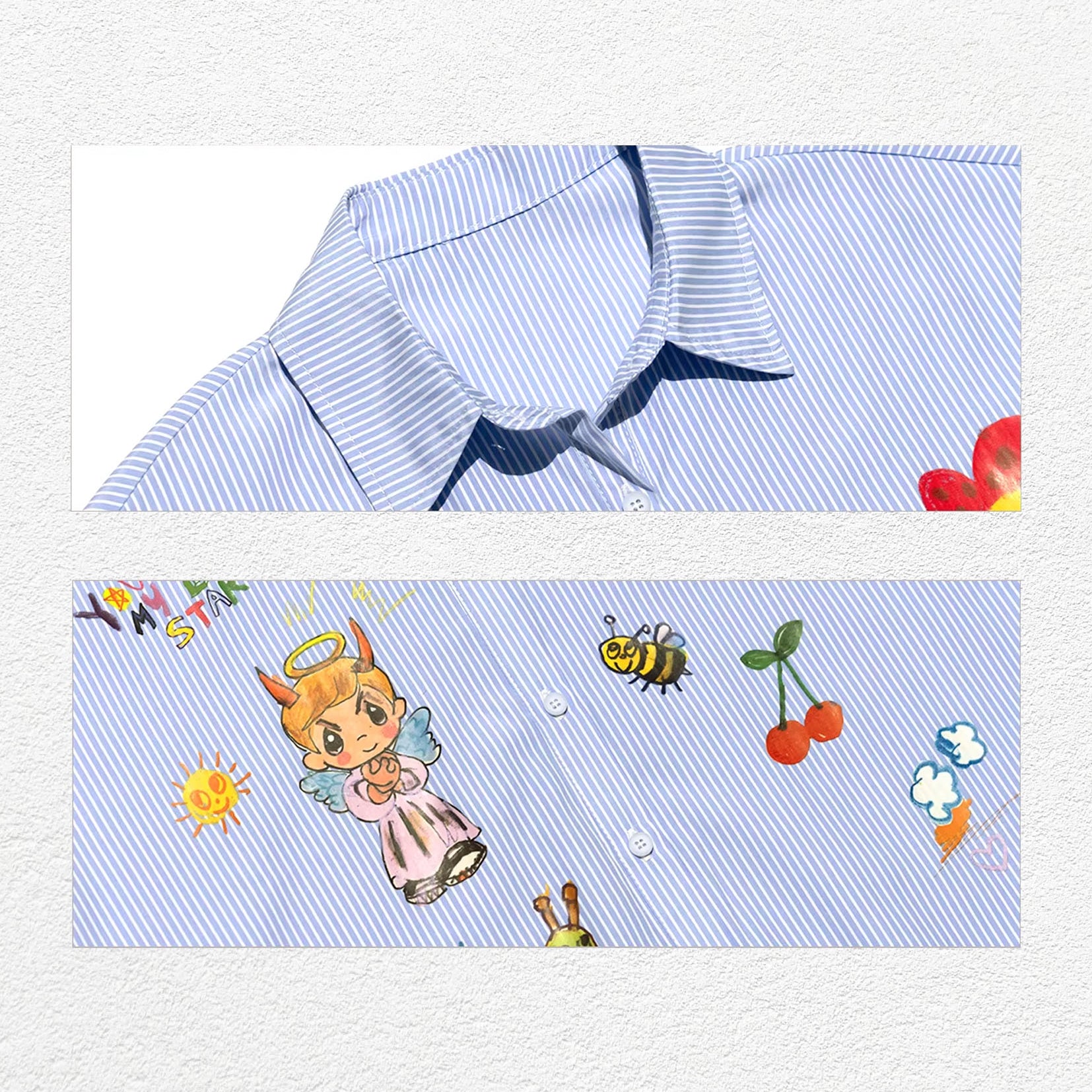 Illustration striped oversized shirt - light blue