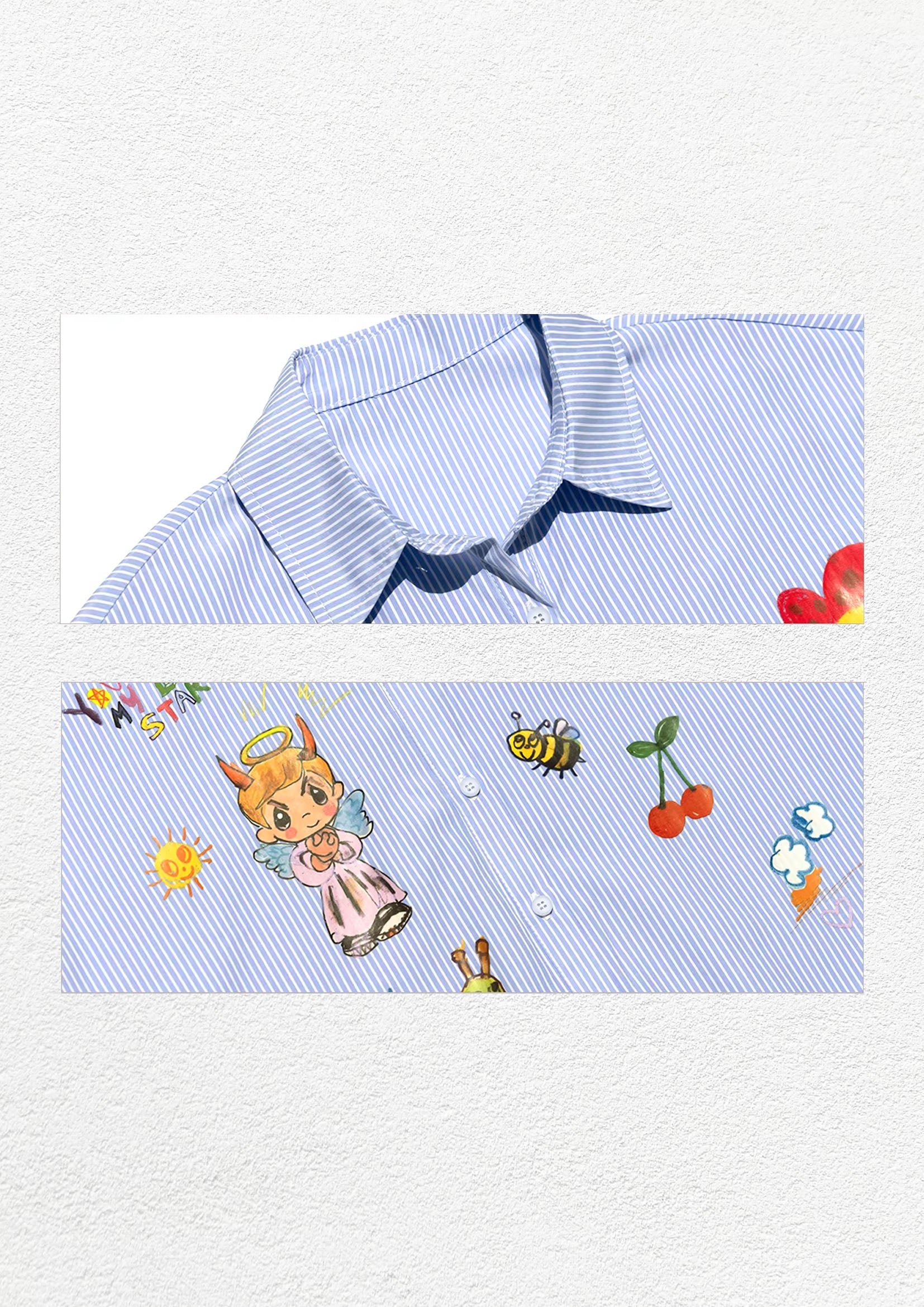 Illustration striped oversized shirt - light blue