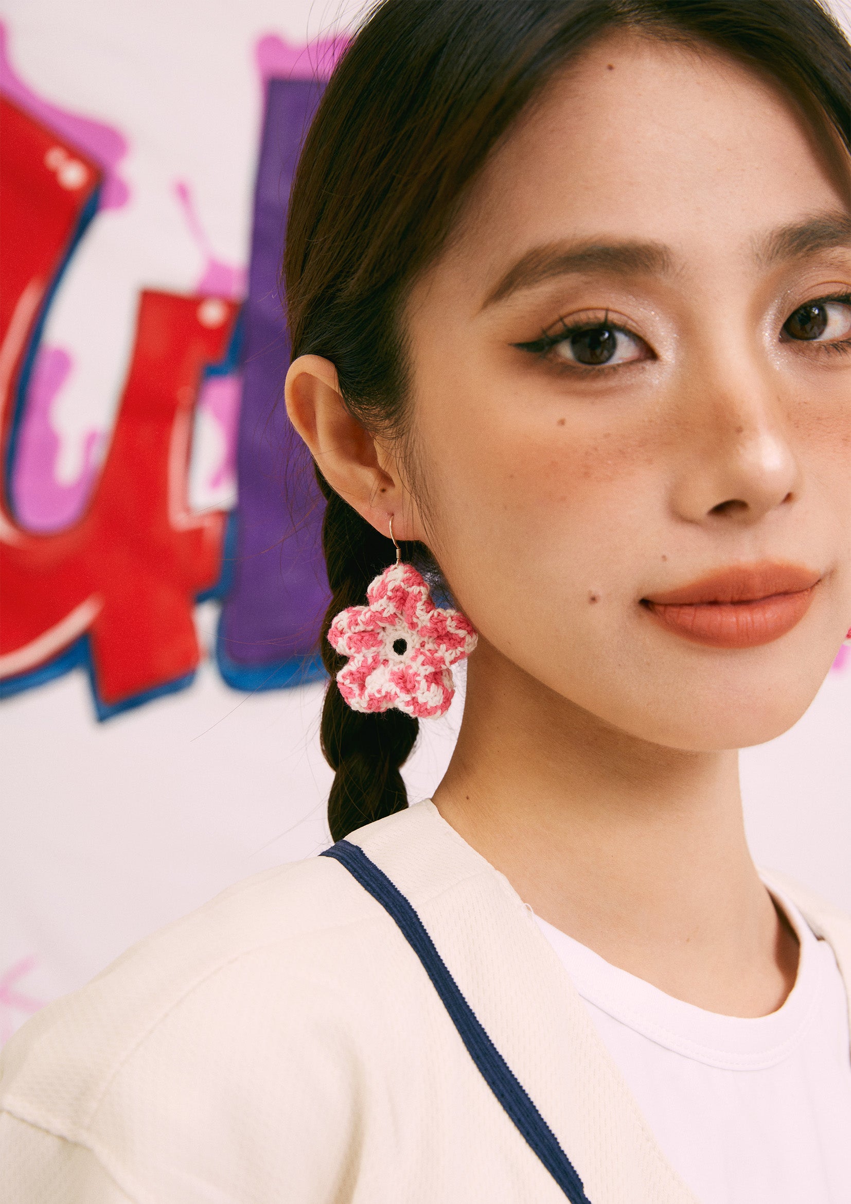 Bubble flower crochet earrings - pink