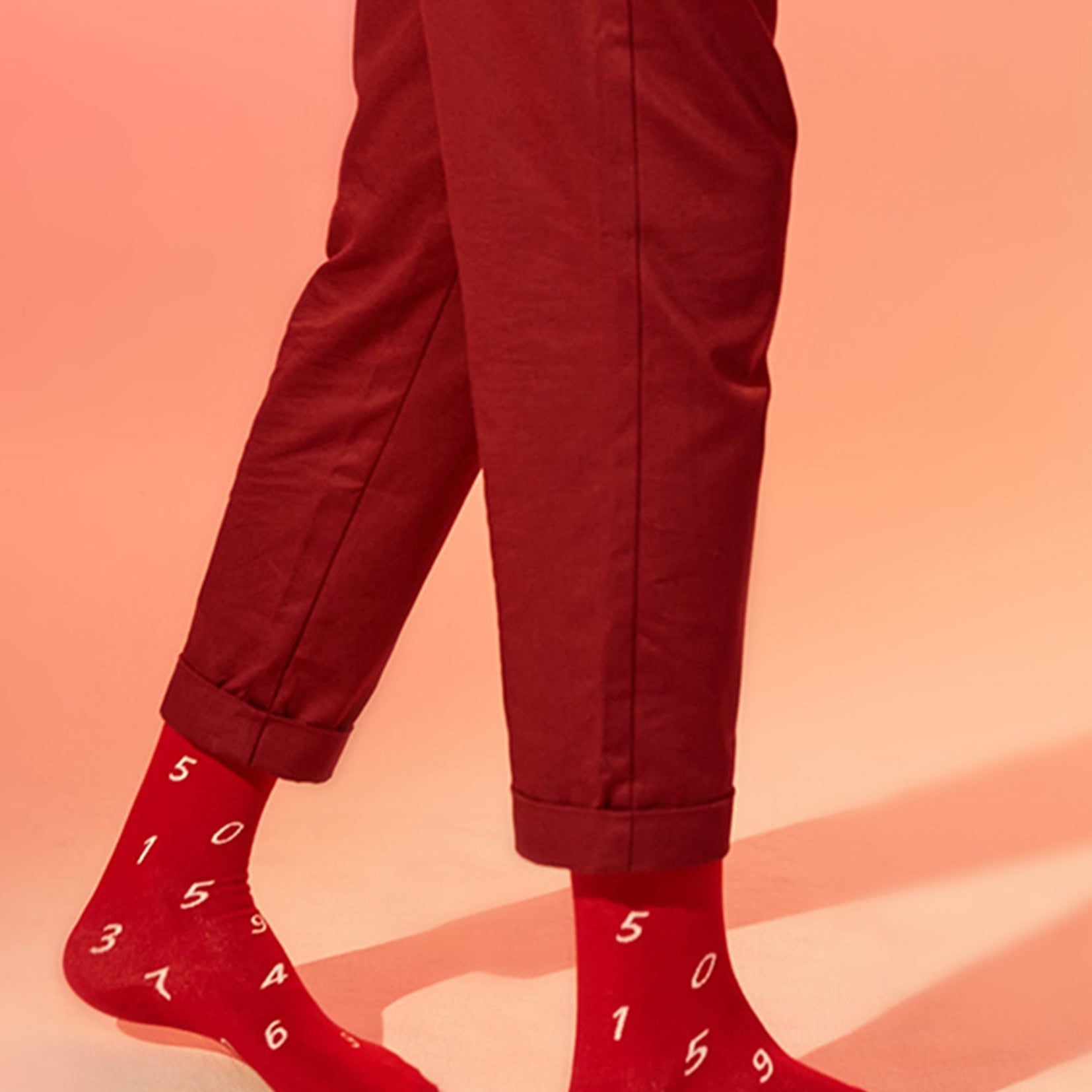 Numbers mid-calf sock in red