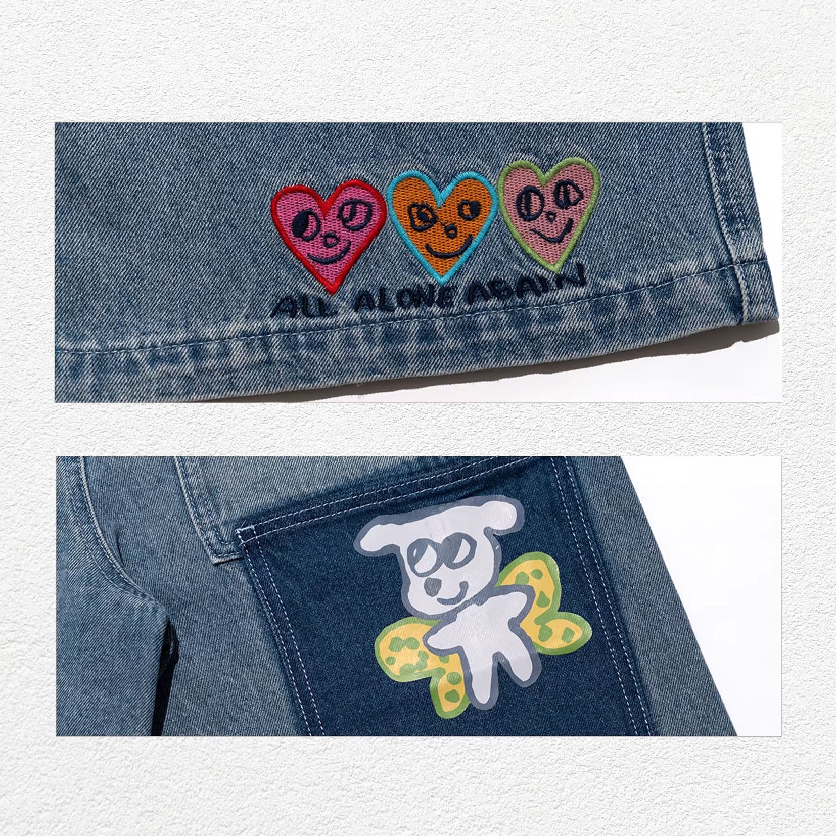 Three hearts wide leg denim shorts - washed blue