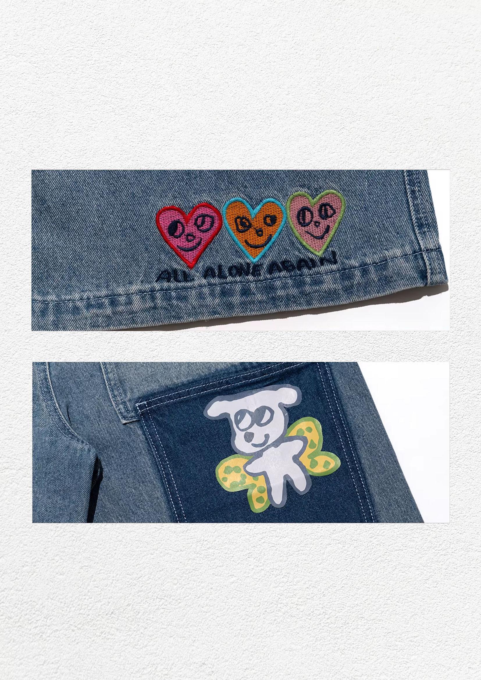 Three hearts wide leg denim shorts - washed blue