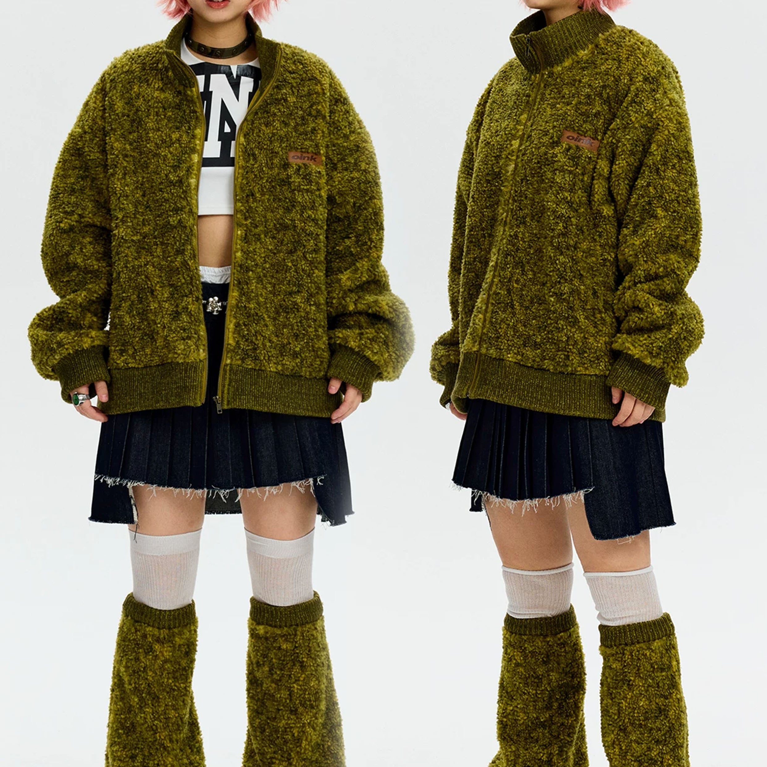 Teddy fleece bomber jacket - seaweed green