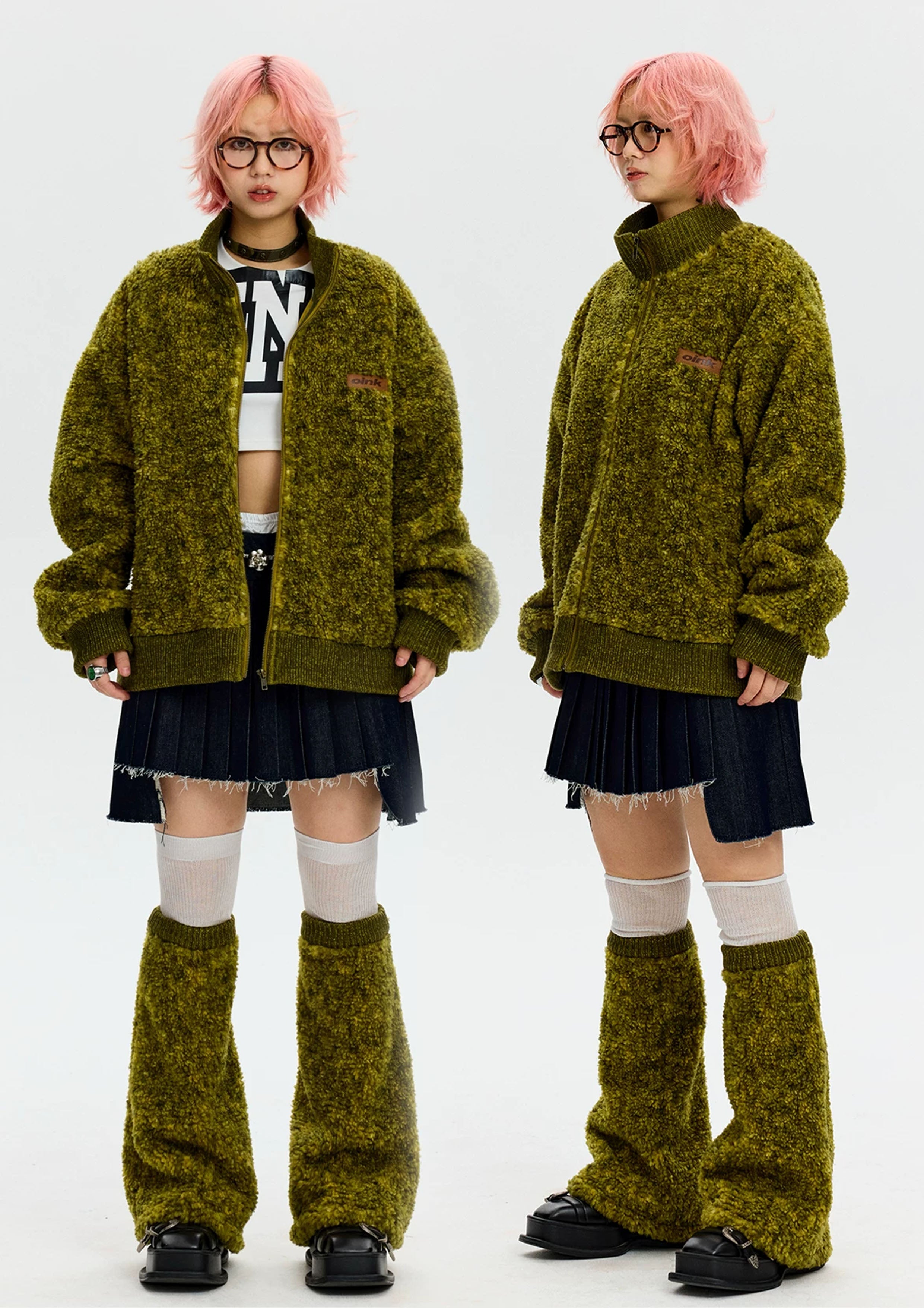 Teddy fleece bomber jacket - seaweed green