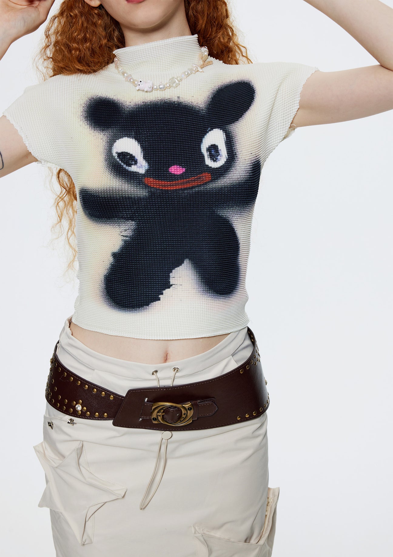 Prism x Taffy.Eye Crinkle Stretch Round Neck Shirt (Chou Chou) main image 1