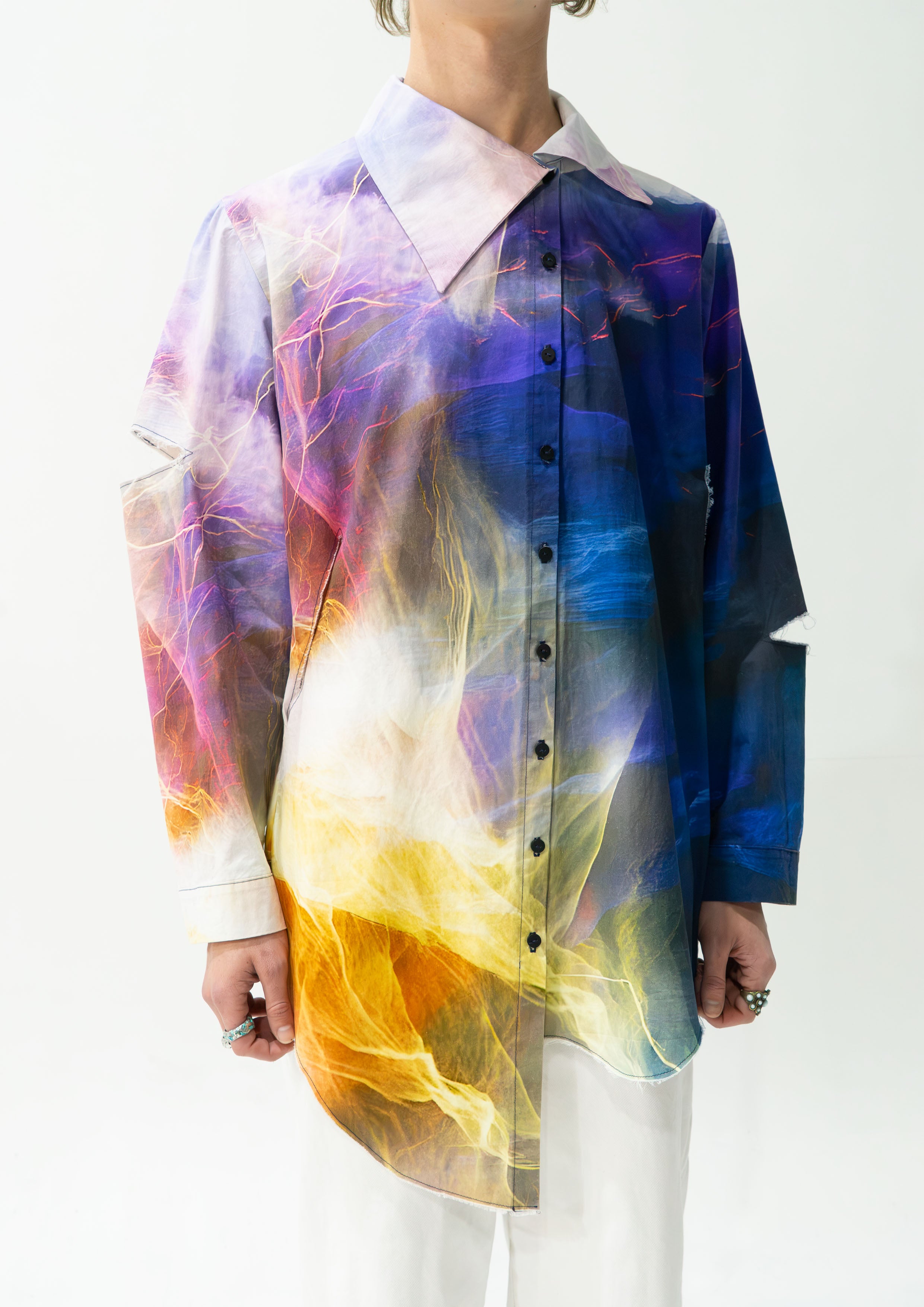'Thunderstorm' asymmetric shirt - navy