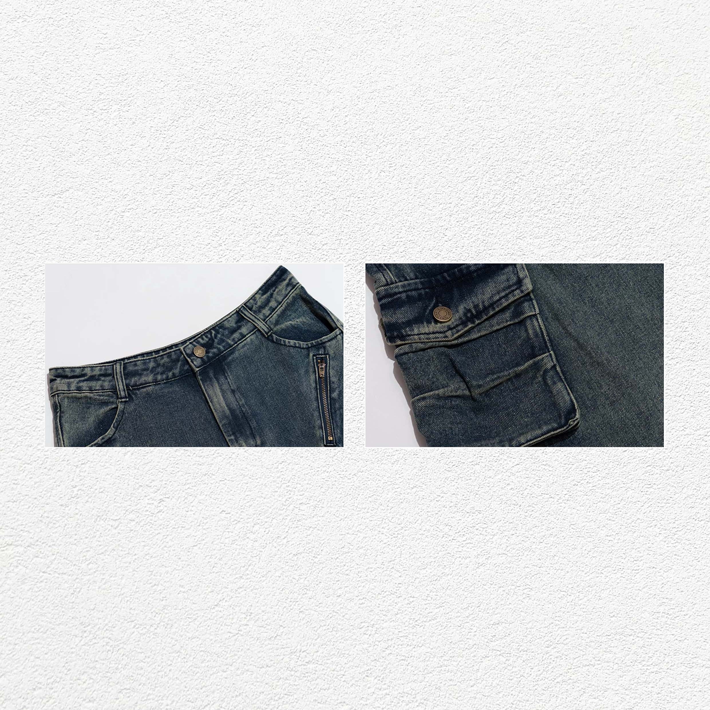 Detachable wide leg denim shorts - vintage washed blue