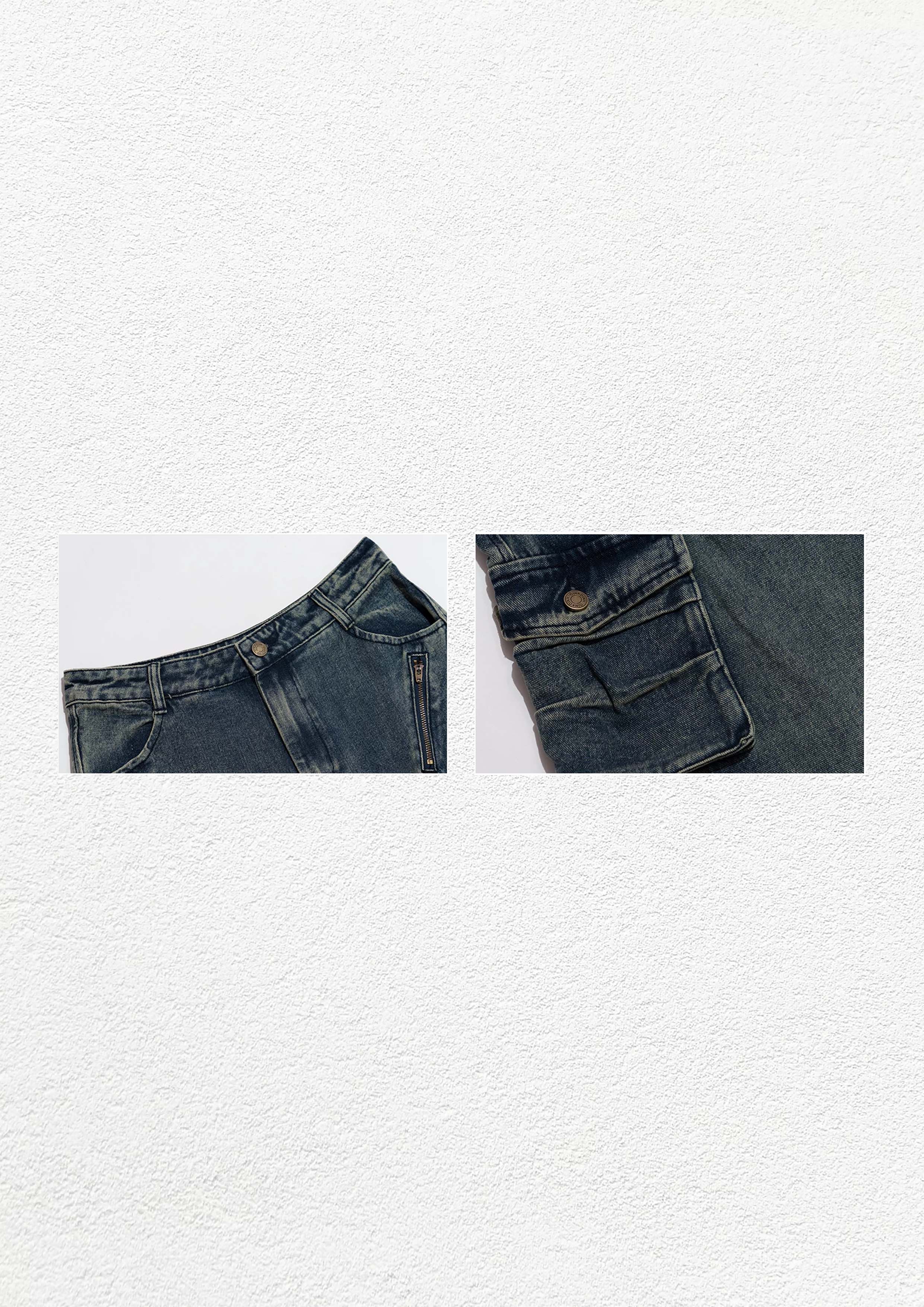 Detachable wide leg denim shorts - vintage washed blue