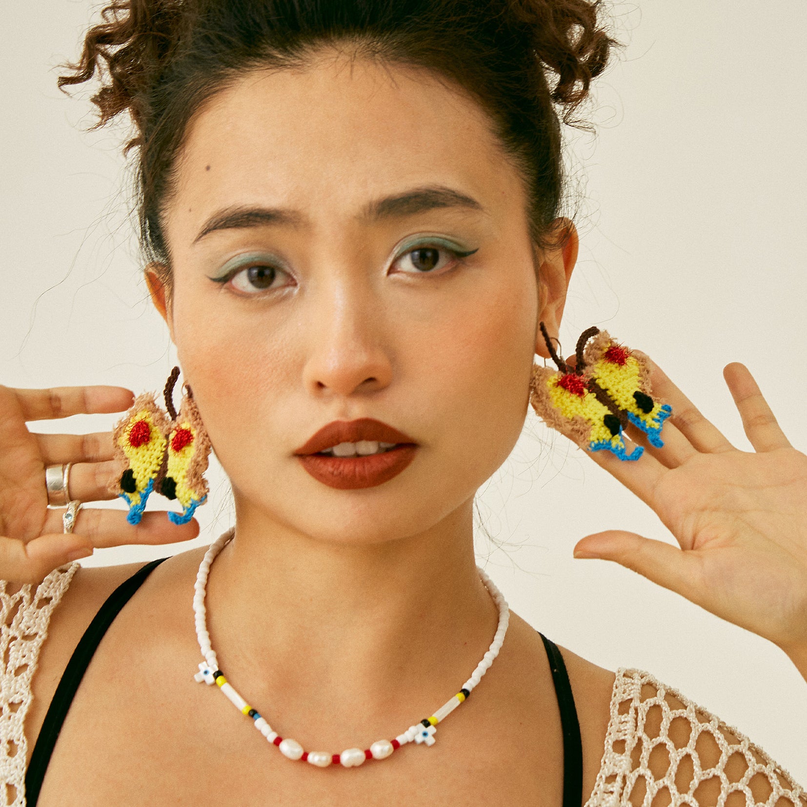 Butterfly crochet earrings - yellow