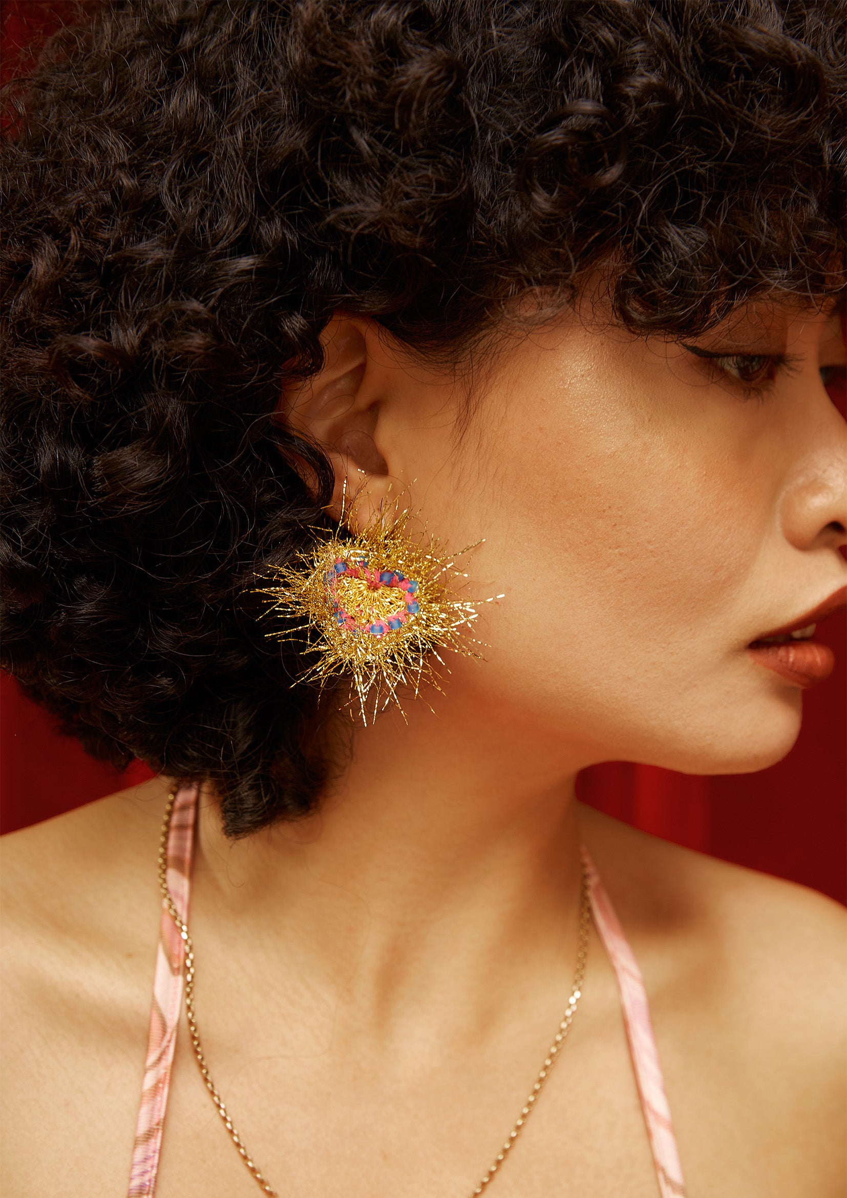 Firework heart crochet earrings - gold