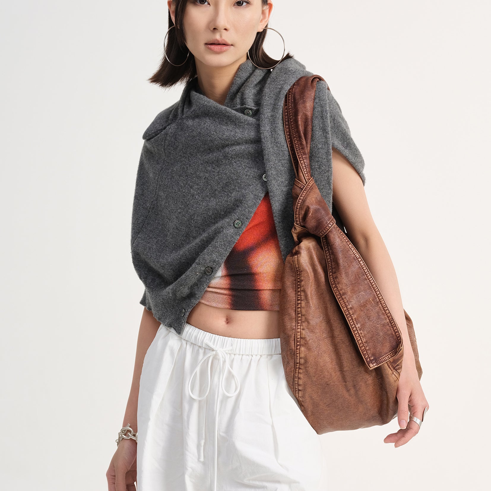 Vegan leather large dumpling bag - distressed rusty red