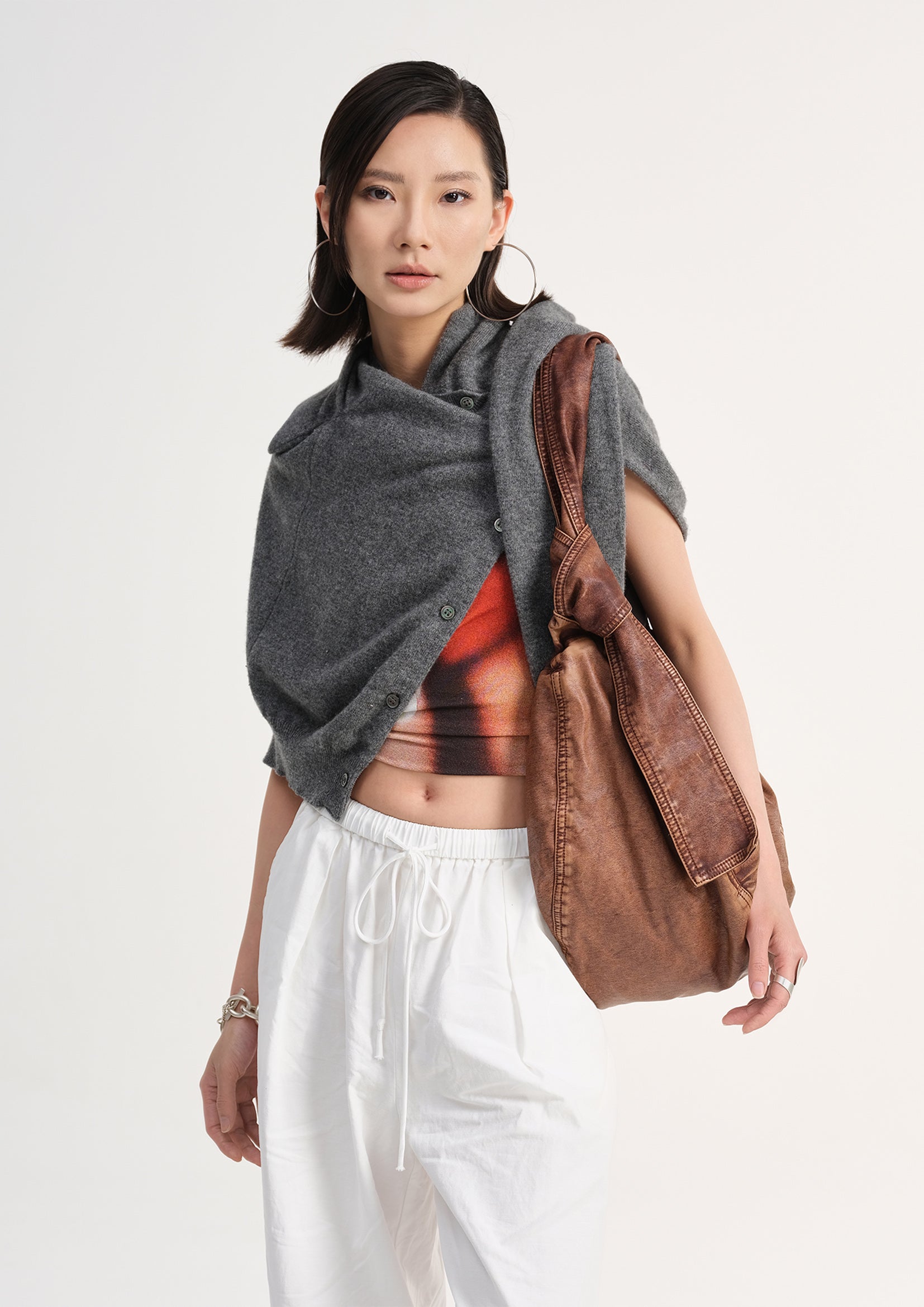 Vegan leather large dumpling bag - distressed rusty red