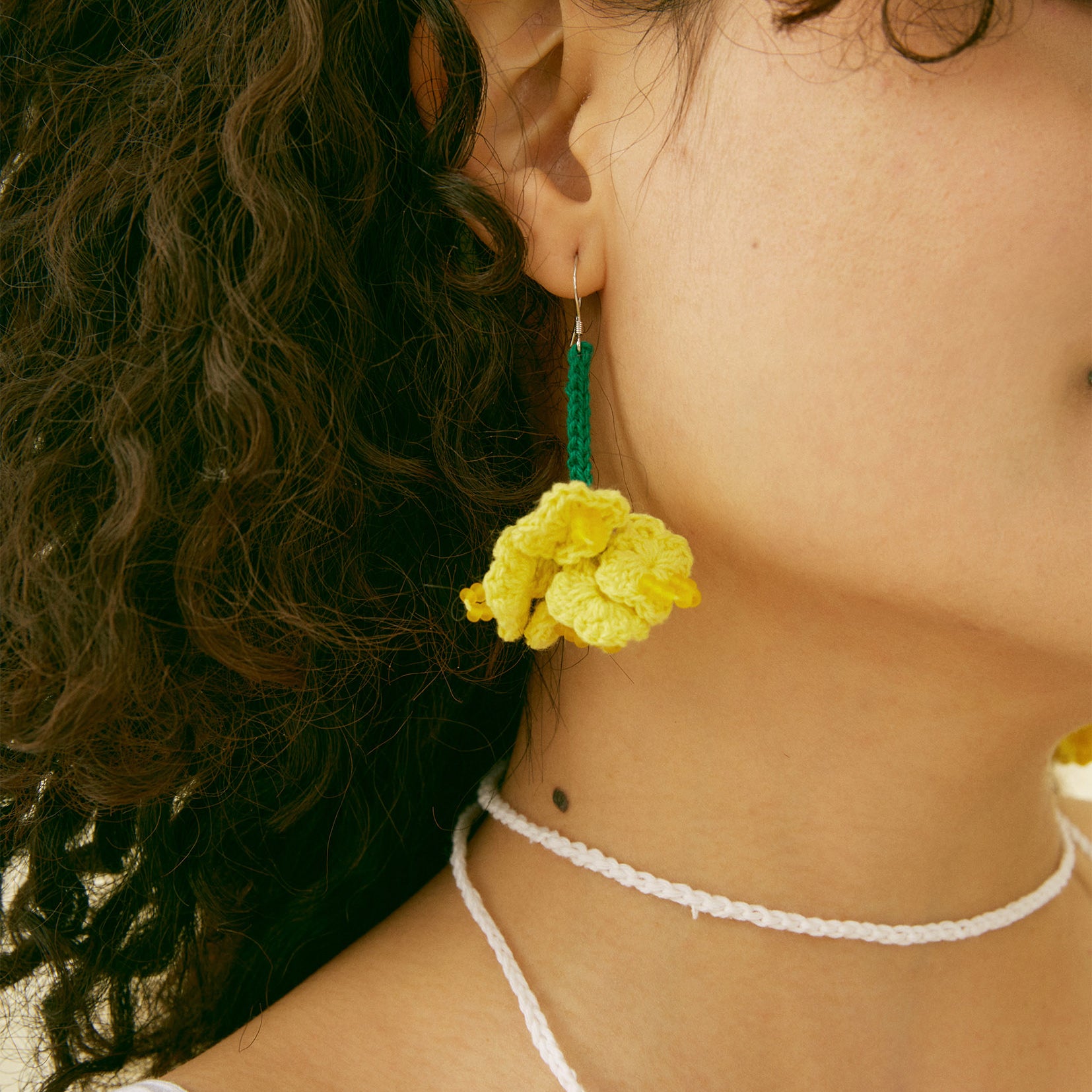 Canola flower crochet earrings - yellow