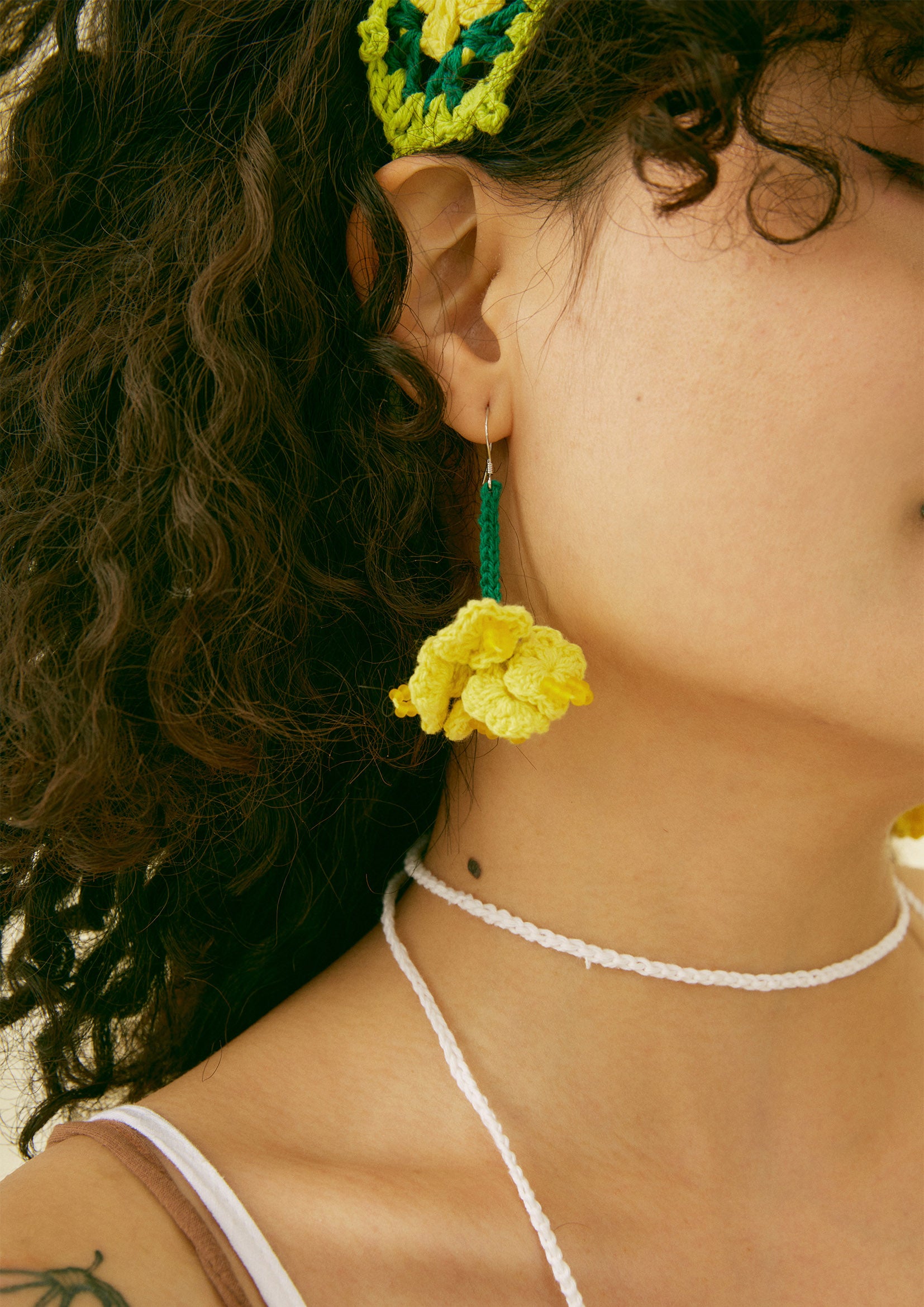 Canola flower crochet earrings - yellow