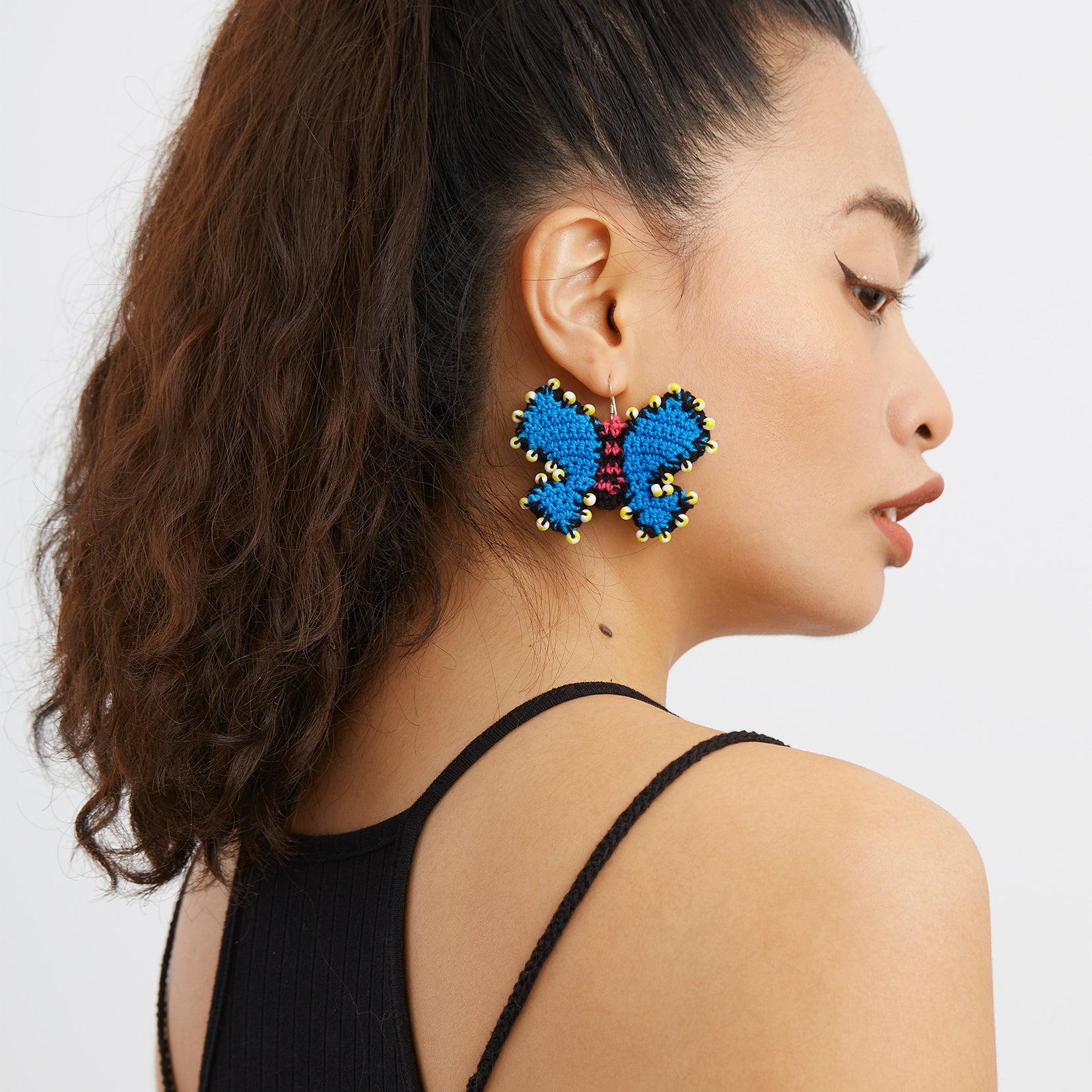 Butterfly crochet earrings - blue