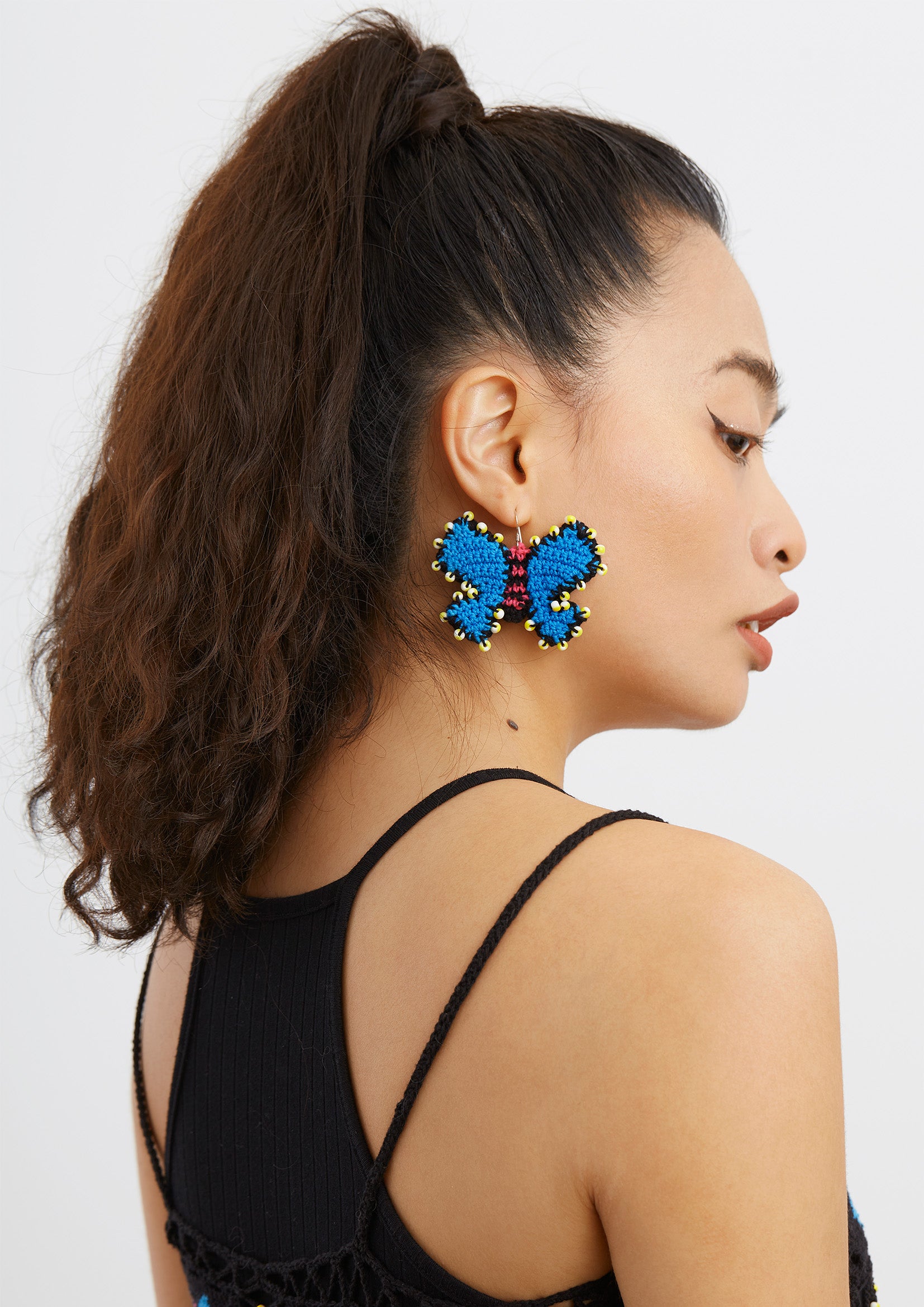 Butterfly crochet earrings - blue