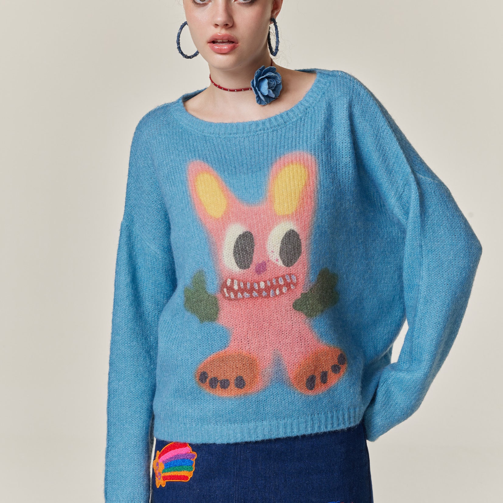 Bunny wool knit jumper - Carolina blue