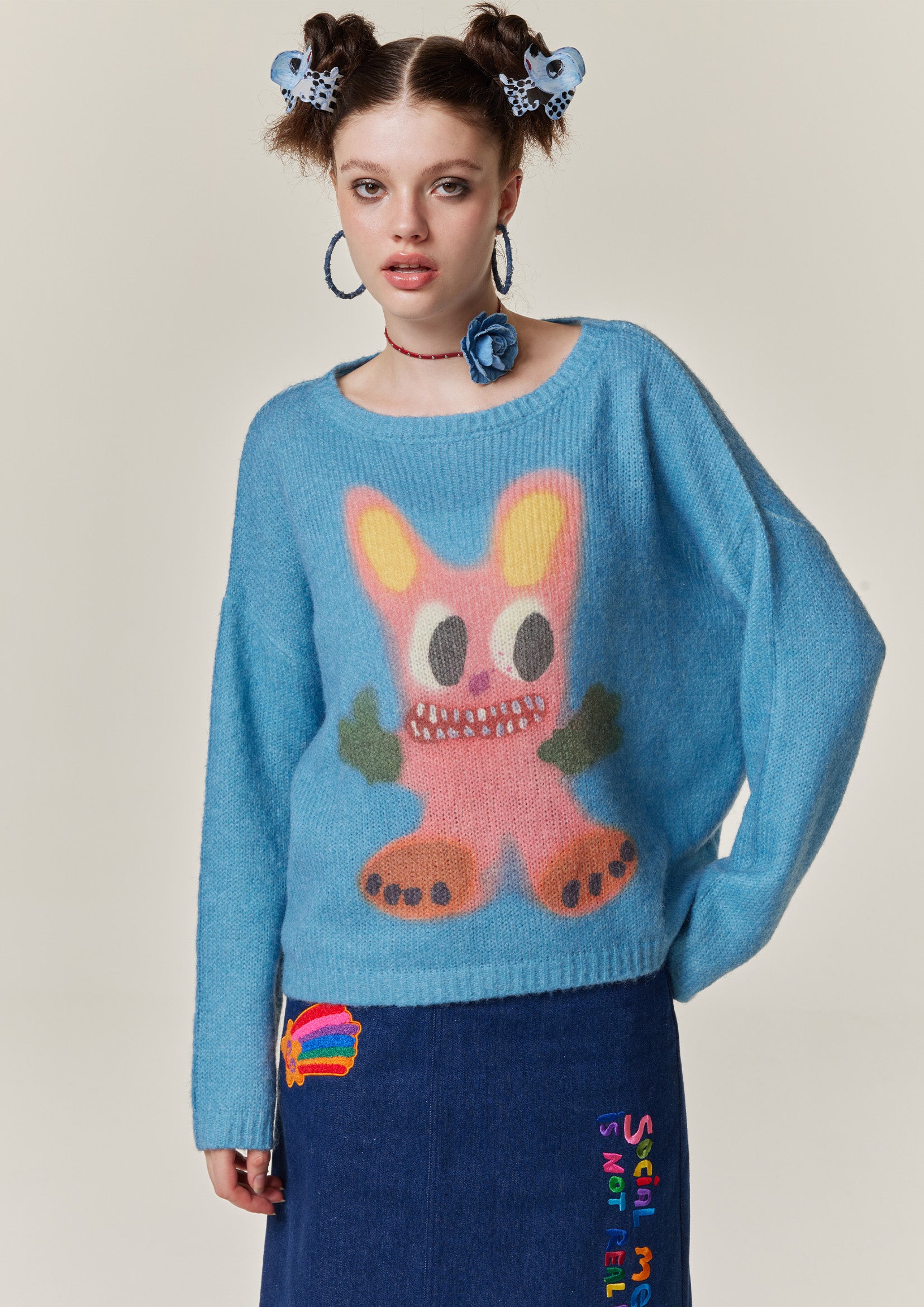 Bunny wool knit jumper - Carolina blue
