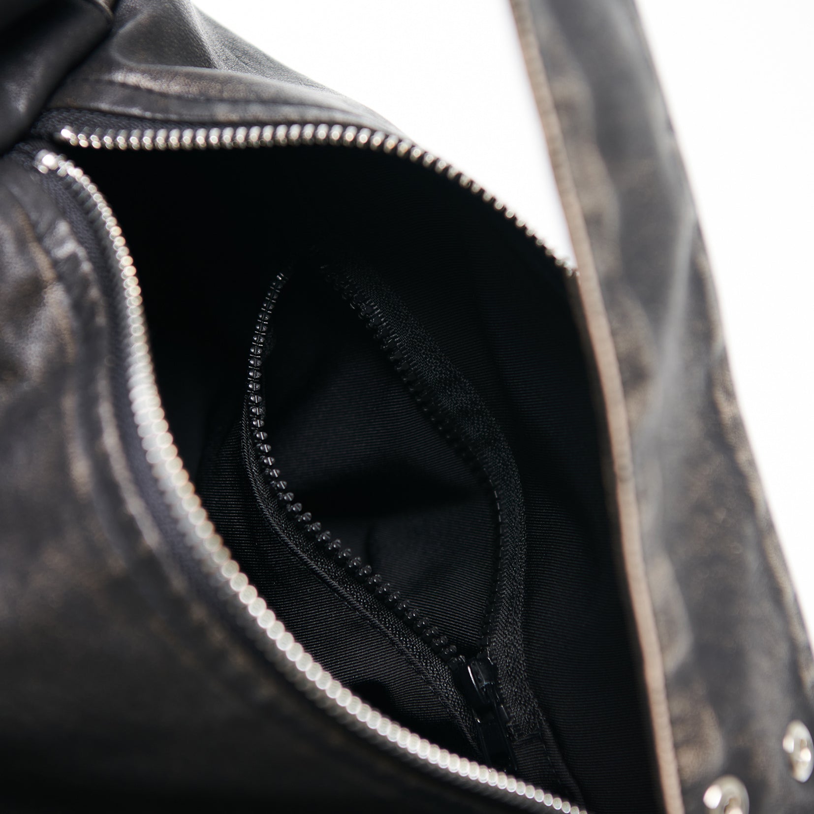 Distressed vegan leather shoulder mini duffle bag - black