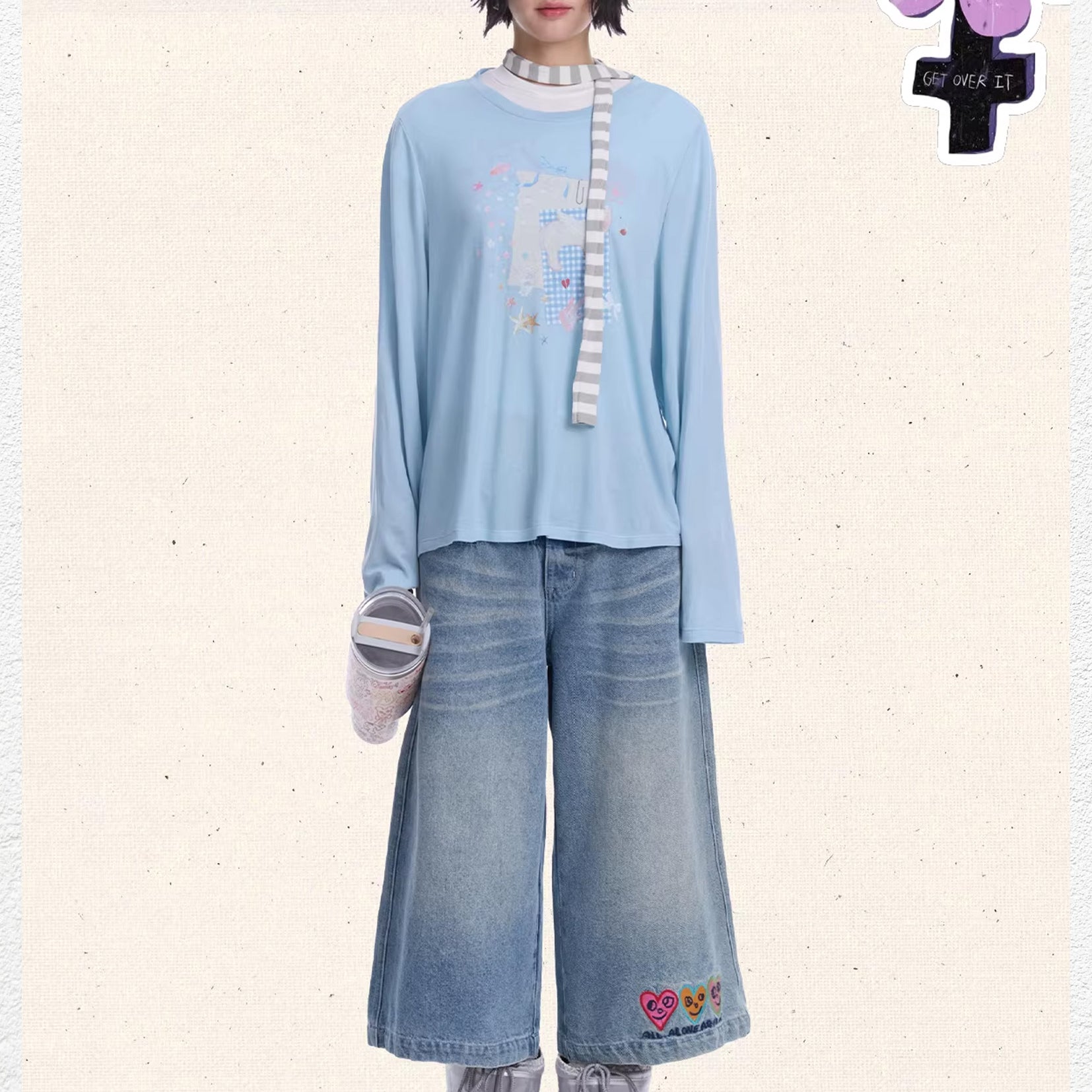 Three hearts wide leg denim shorts - washed blue