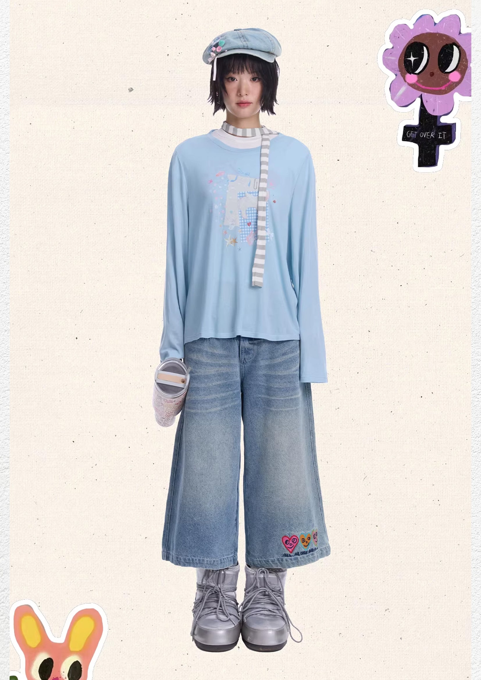 Three hearts wide leg denim shorts - washed blue