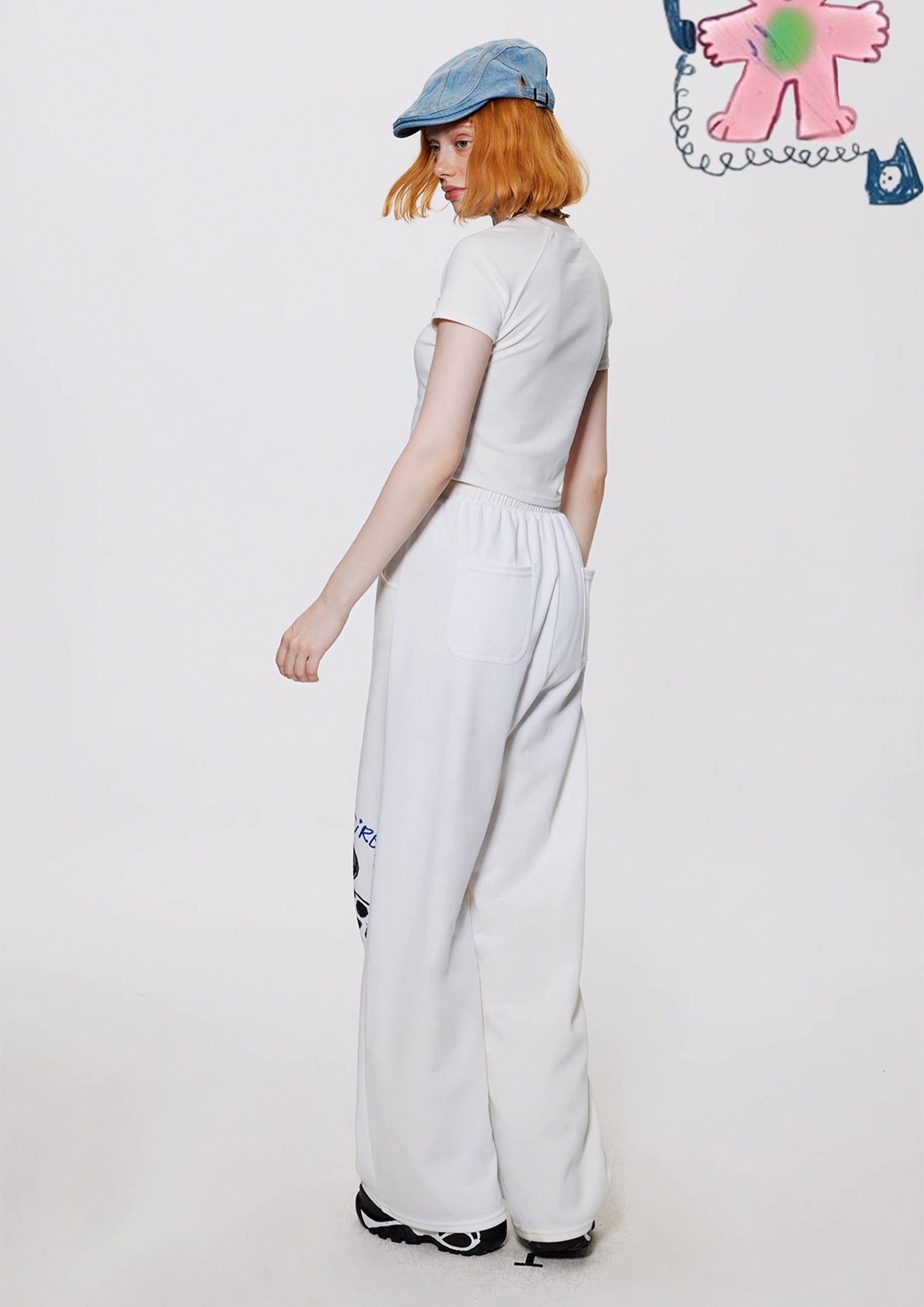 Illustration wide leg pants - white