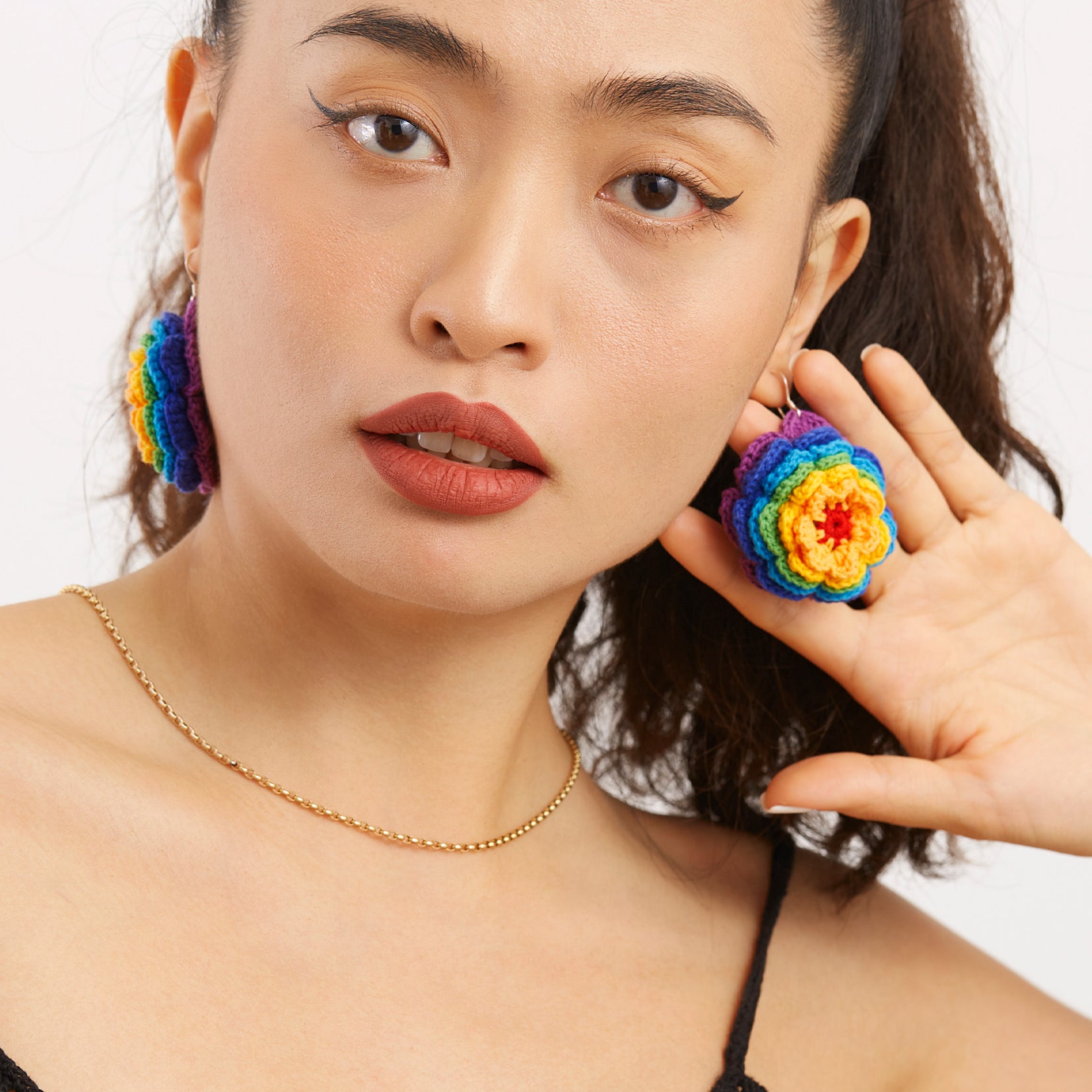 Rainbow flower crochet earrings