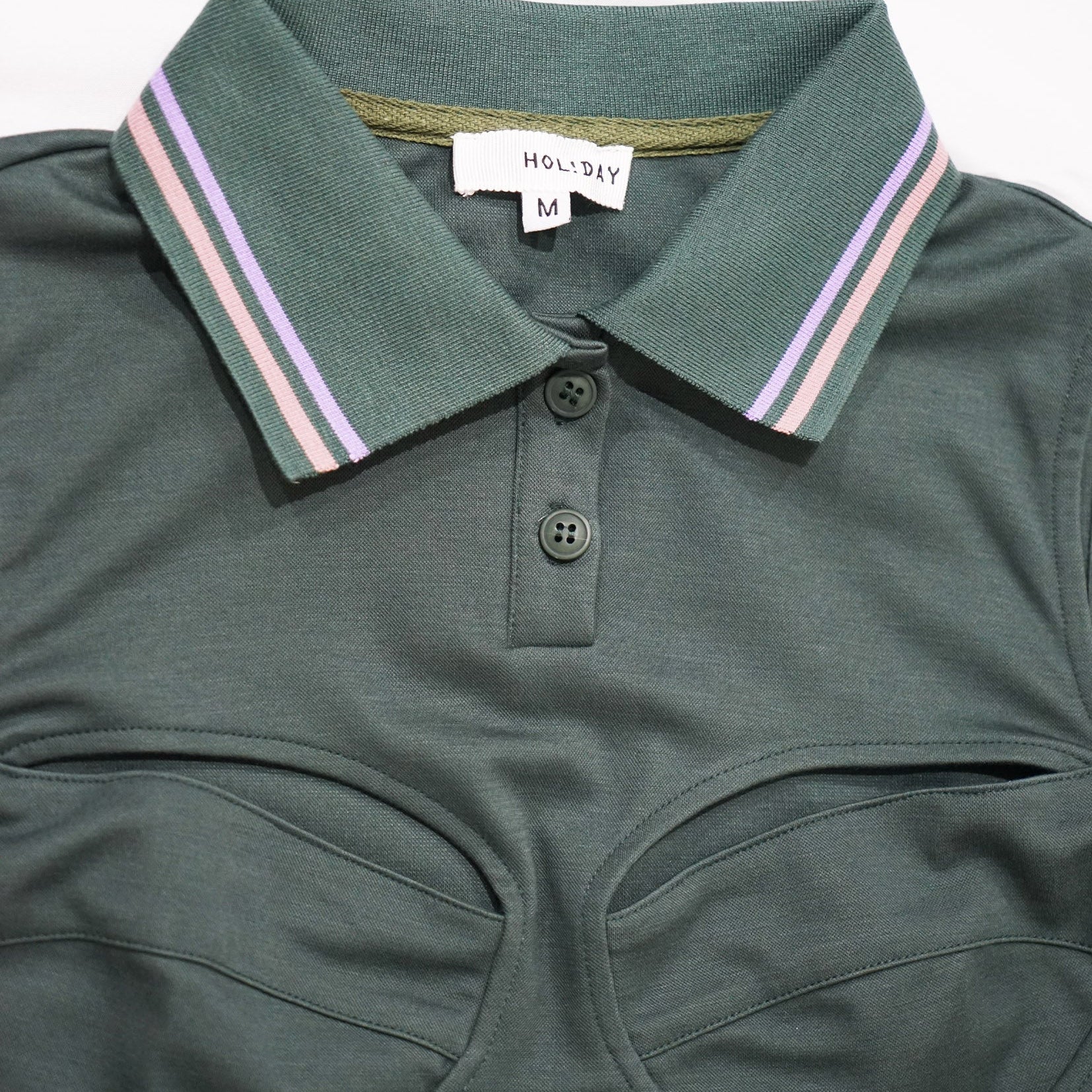 Polo collar cut out sleeveless bodysuit in dark green