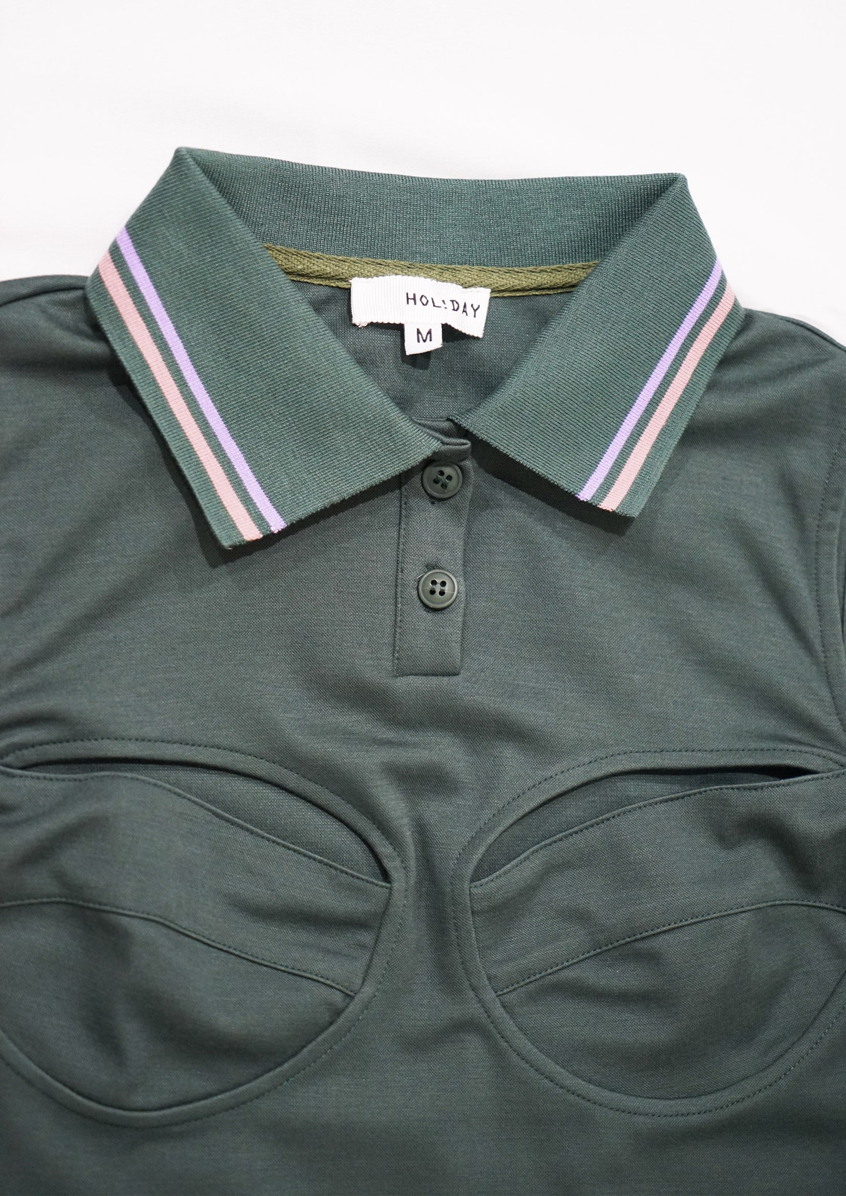 Polo collar cut out sleeveless bodysuit in dark green