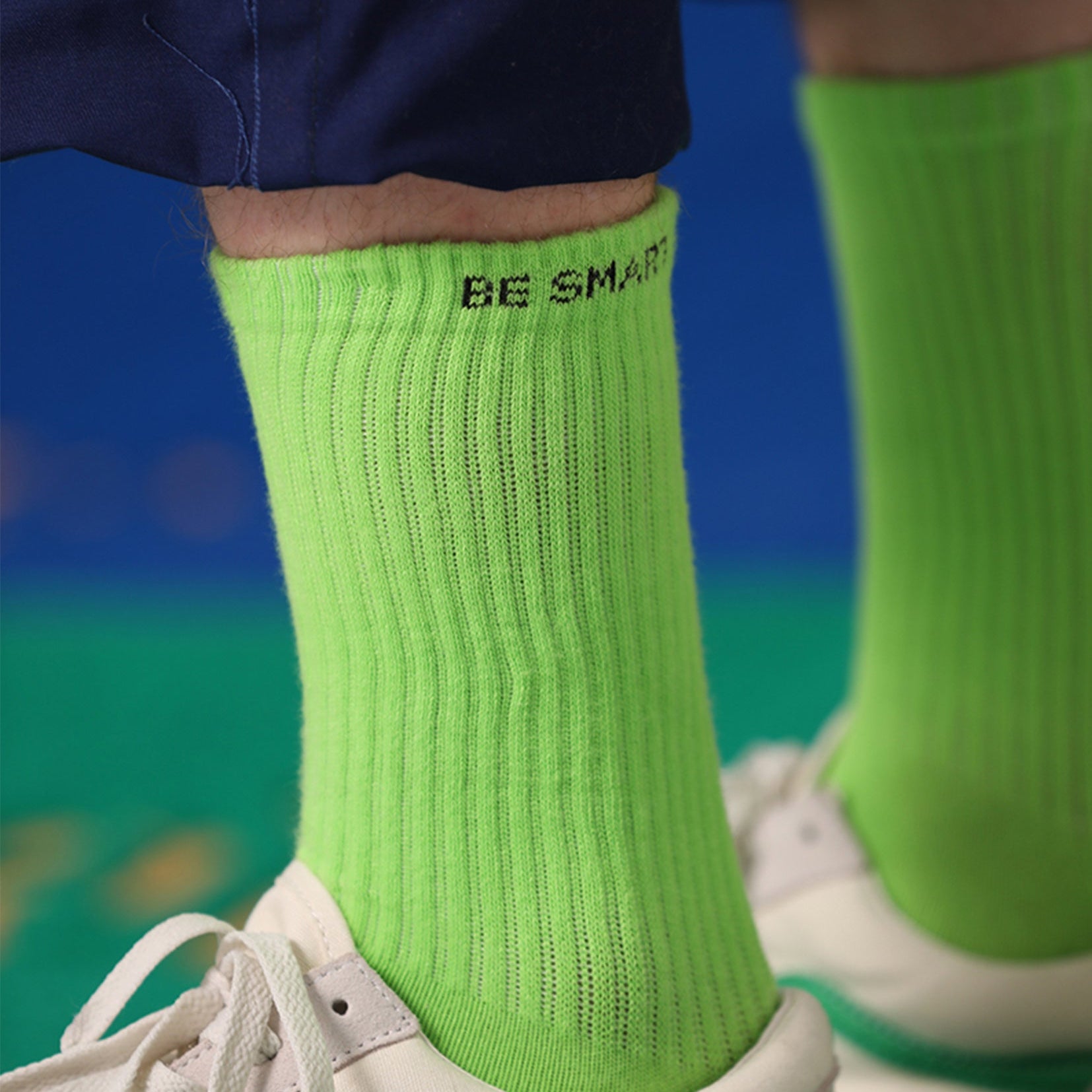 Neon ribbed mid-calf sock in neon green