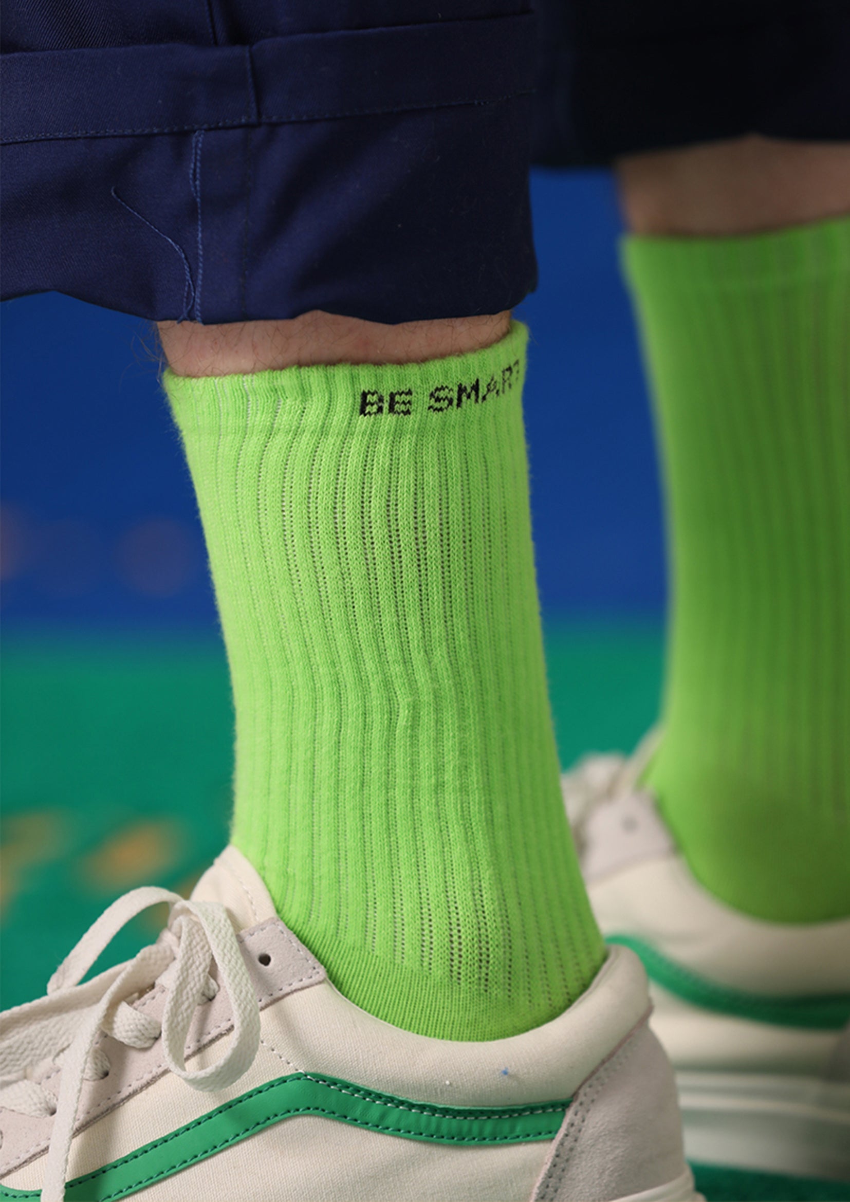 Neon ribbed mid-calf sock in neon green