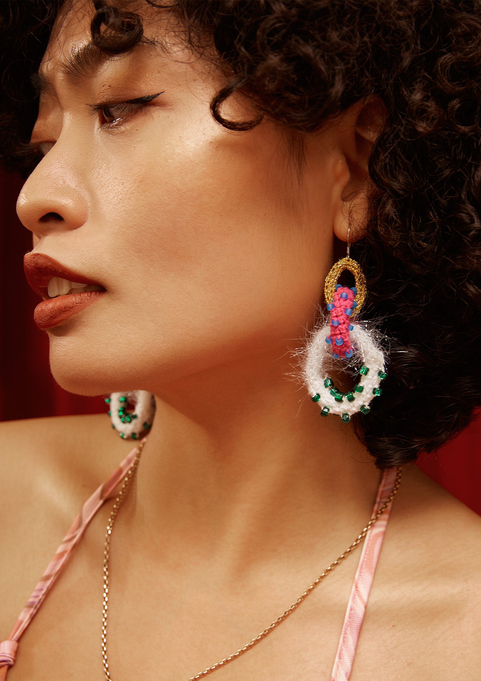 Glitter encircled hoop crochet earrings - multicolour