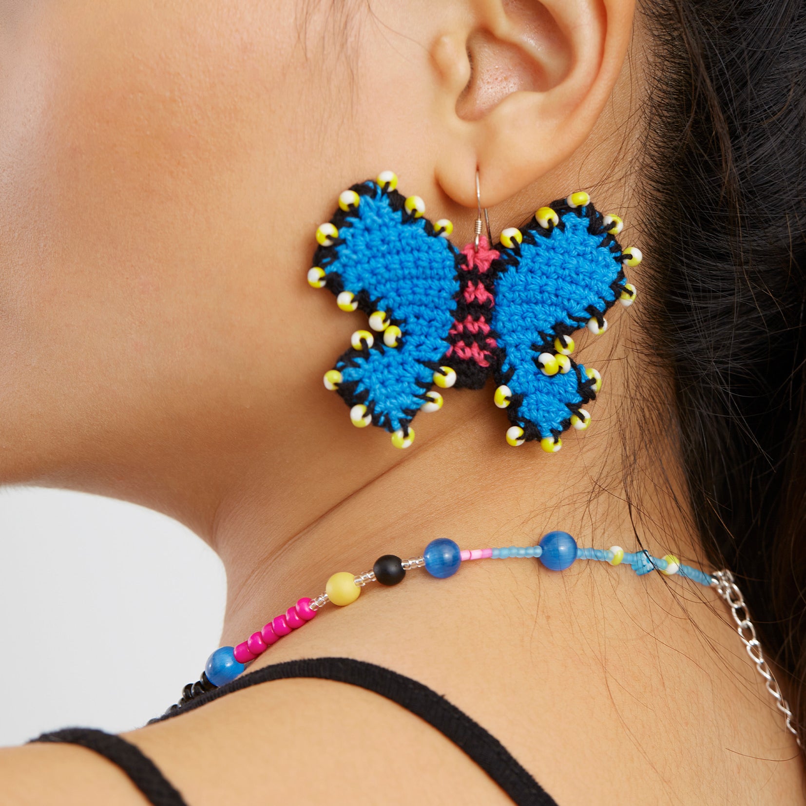 Butterfly crochet earrings - blue