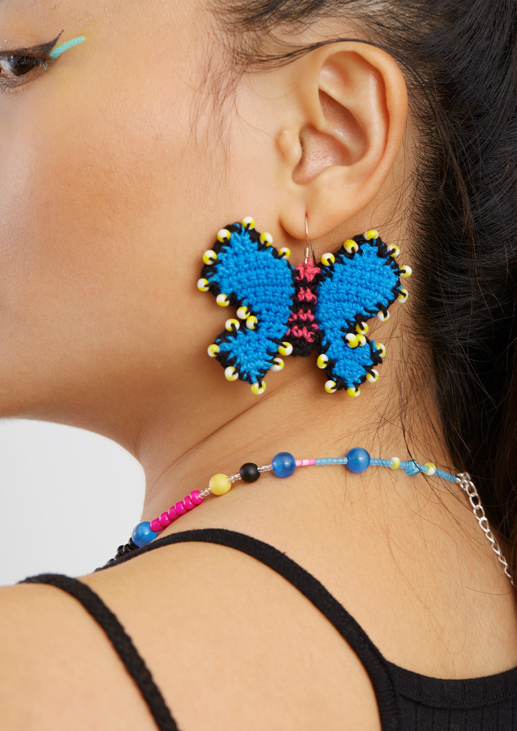 Butterfly crochet earrings - blue