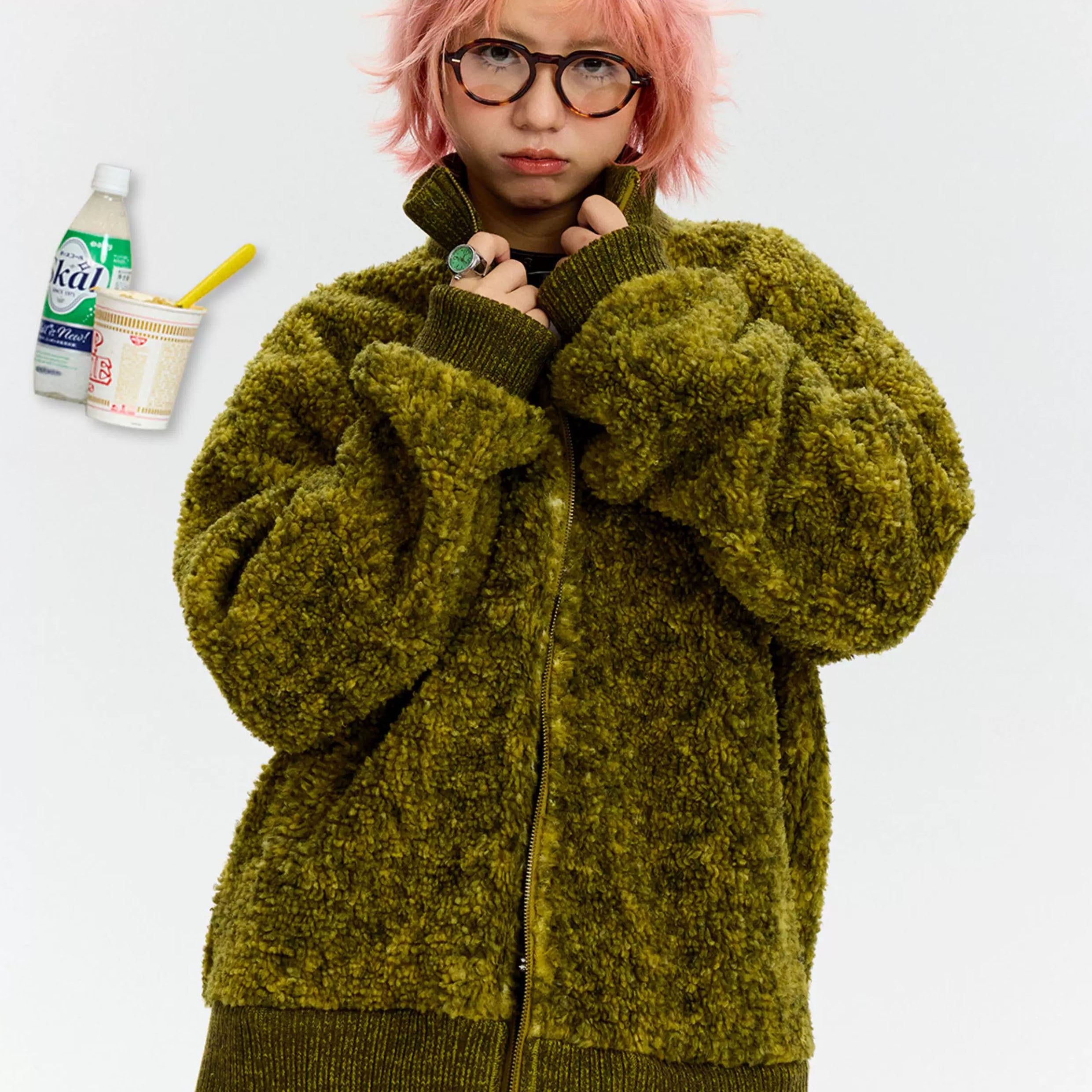 Teddy fleece bomber jacket - seaweed green